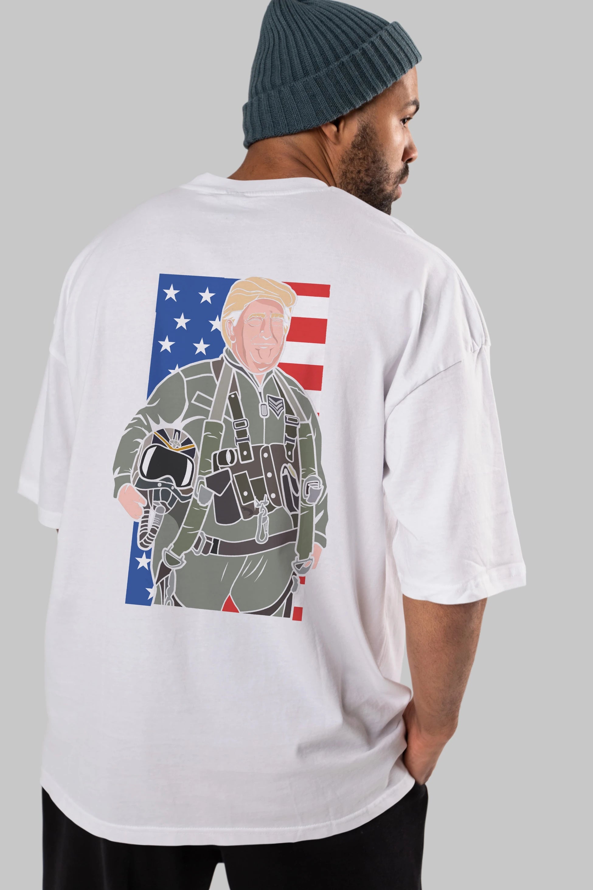 Trump Jetplane Pilot Arka Baskılı Oversize t-shirt Erkek Kadın Unisex %100 Pamuk tişort