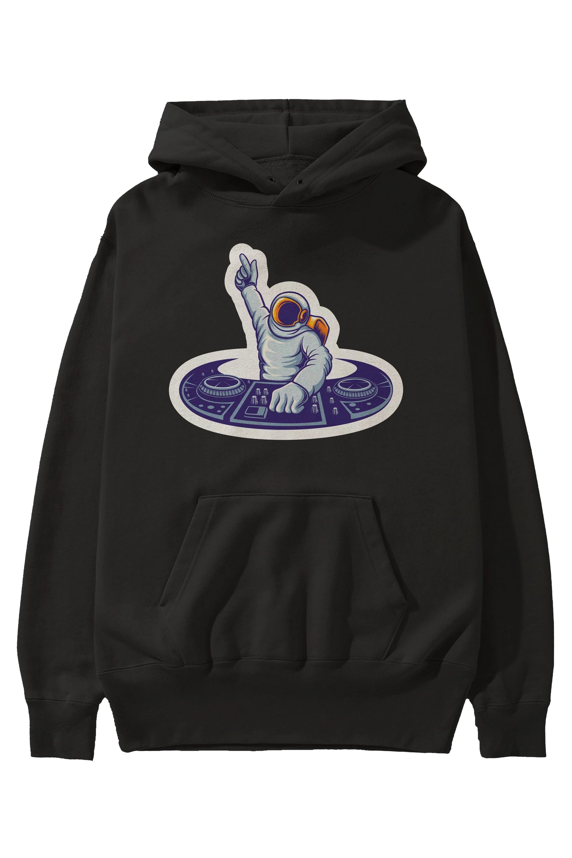 Astronaut Disk Jockey Party Sticker Ön Baskılı Hoodie Oversize Kapüşonlu Sweatshirt Erkek Kadın Unisex