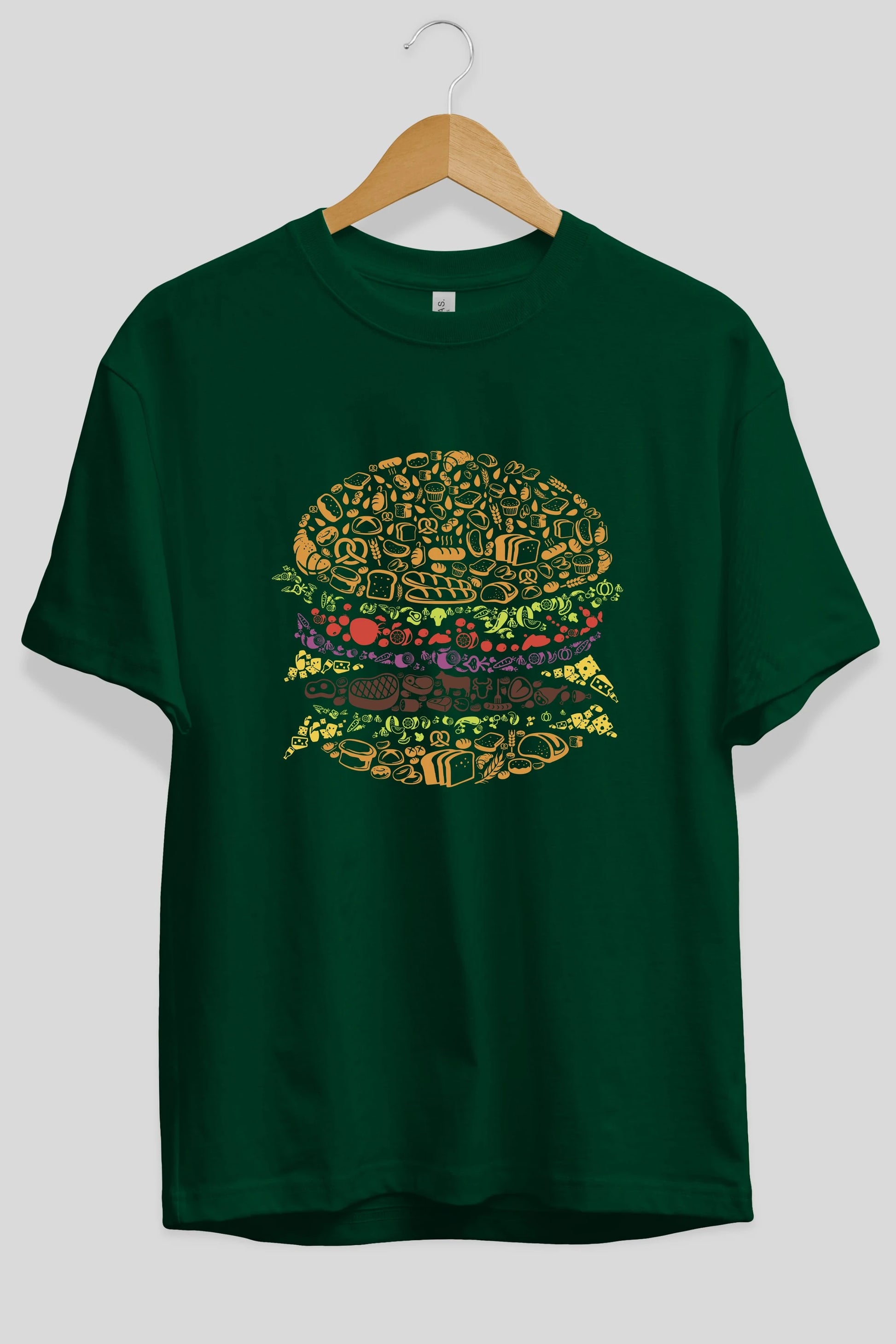 Burger Ön Baskılı Oversize t-shirt %100 pamuk Erkek Kadın Unisex