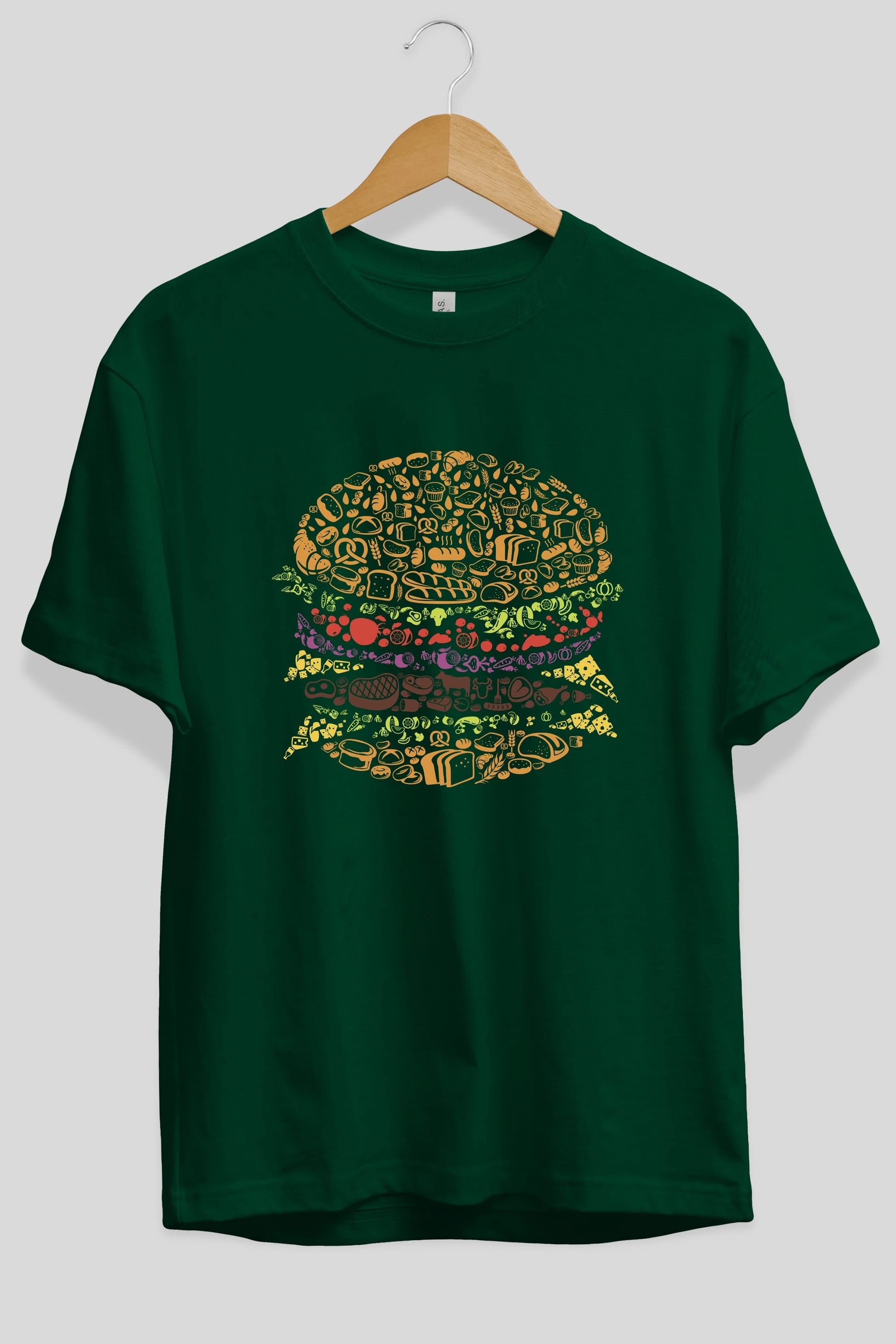 Burger Ön Baskılı Oversize t-shirt %100 pamuk Erkek Kadın Unisex