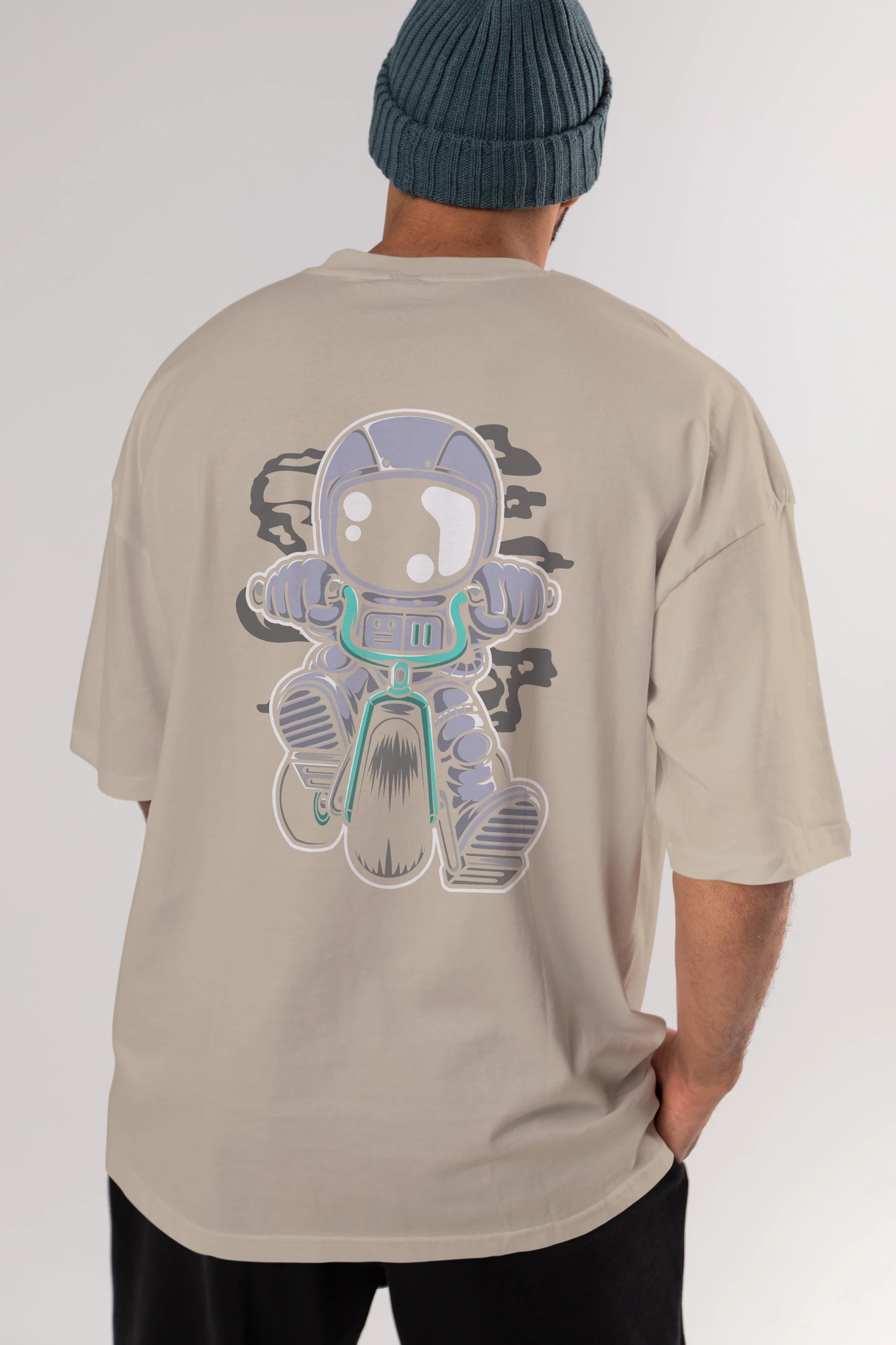 Astronaut Biker Arka Baskılı Oversize t-shirt Erkek Kadın Unisex
