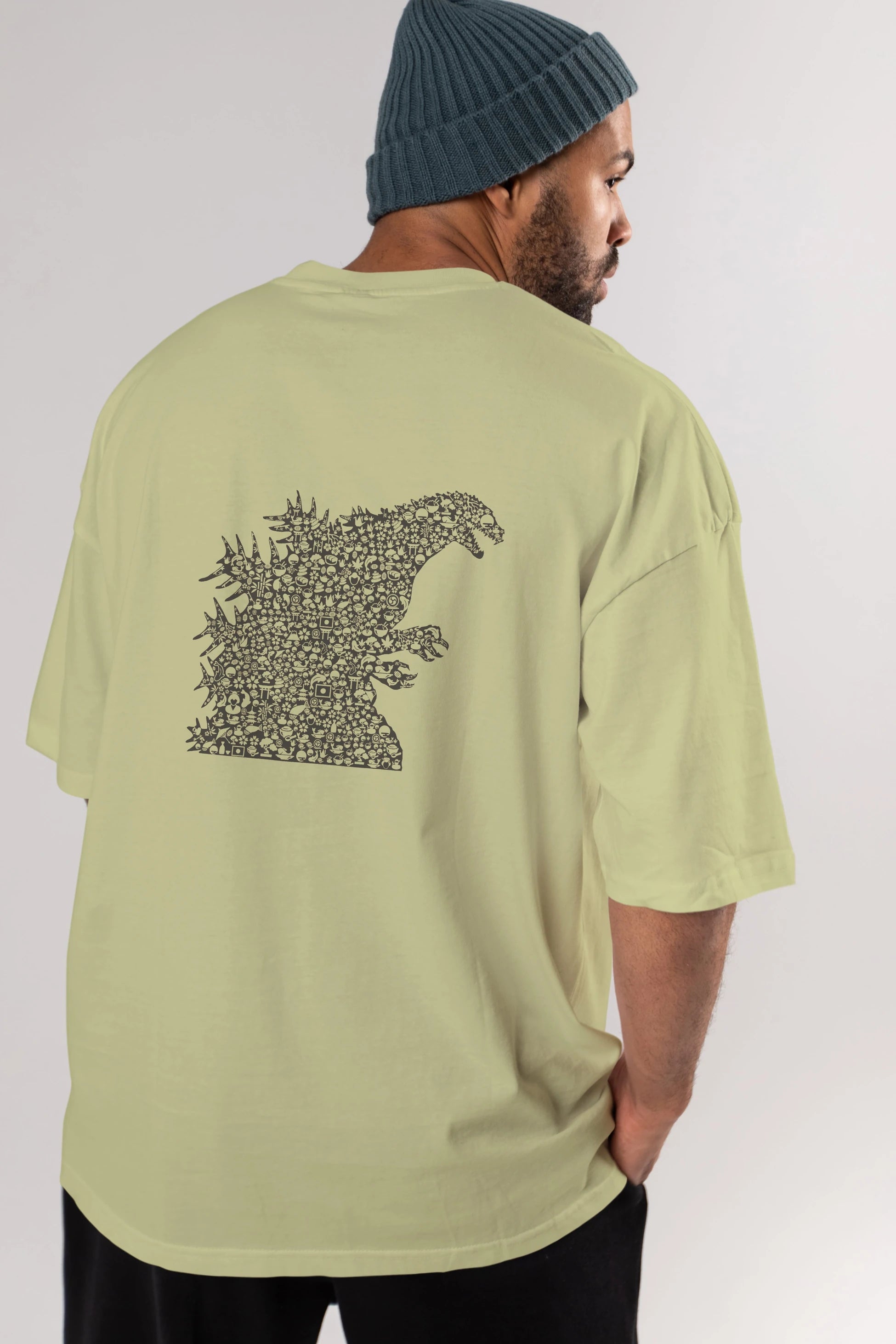 Godzilla Arka Baskılı Oversize t-shirt %100 pamuk Erkek Kadın Unisex