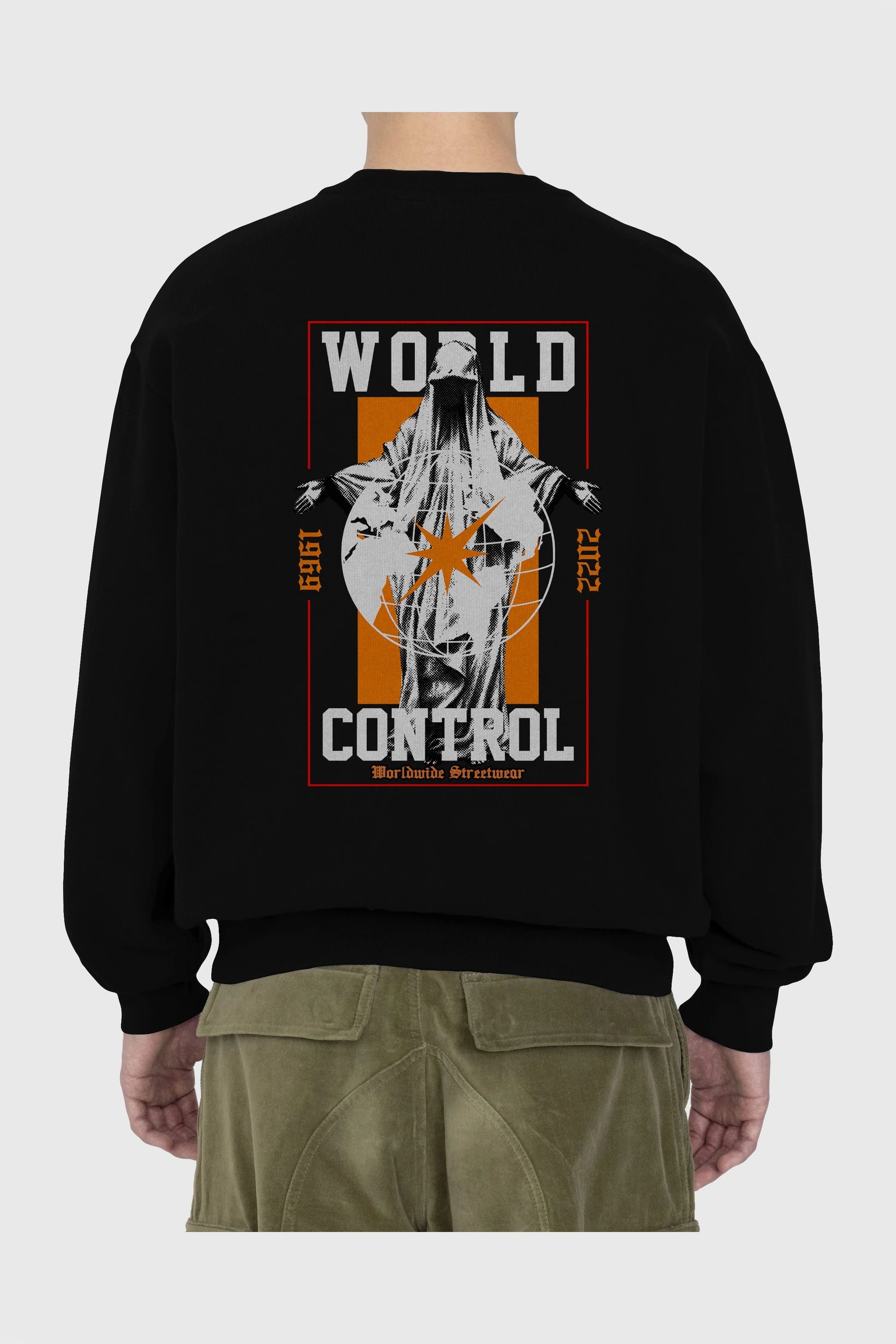 World Control Arka Baskılı Oversize Sweatshirt Erkek Kadın Unisex