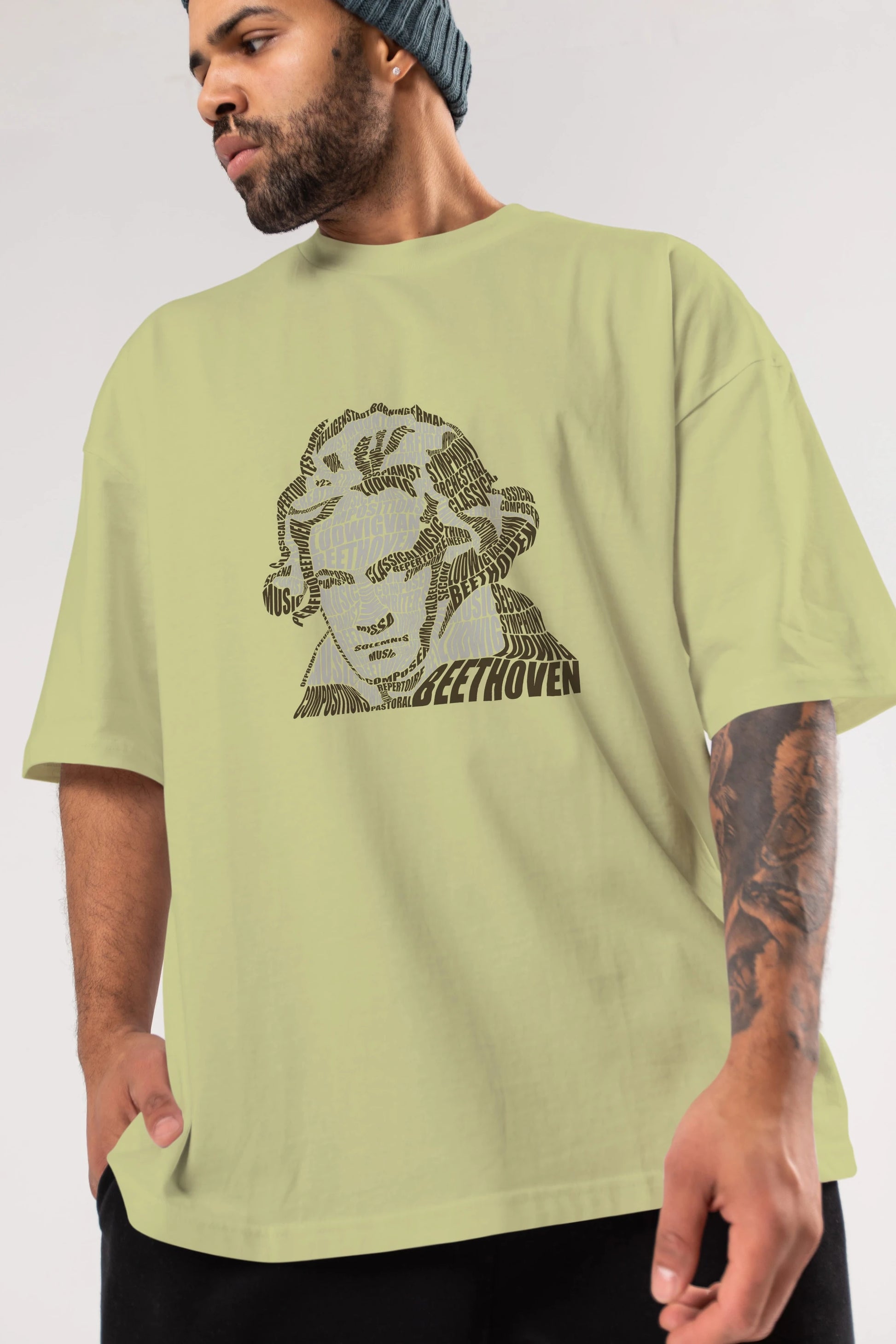 Ludwig van Beethoven Calligram Ön Baskılı Oversize t-shirt %100 pamuk Erkek Kadın Unisex