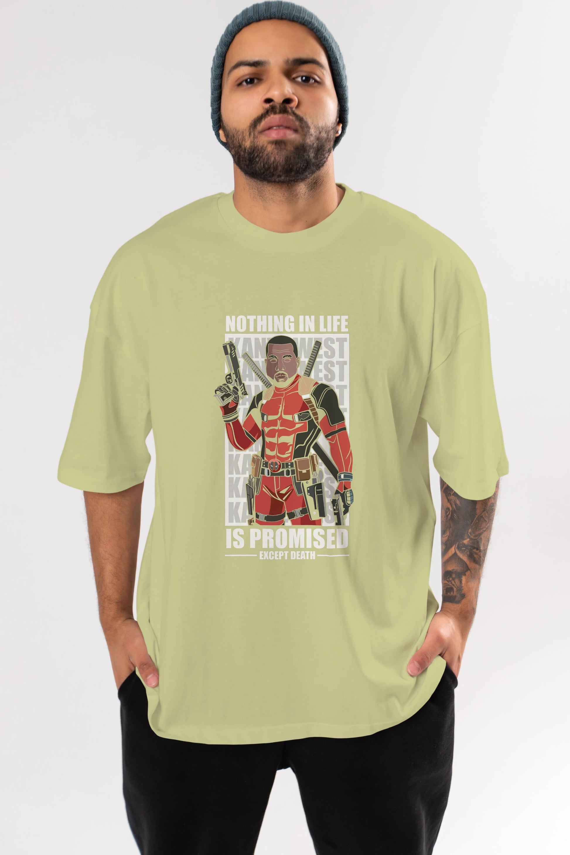Kanye West Deadpool Ön Baskılı Oversize t-shirt Erkek Kadın Unisex %100 Pamuk tişort