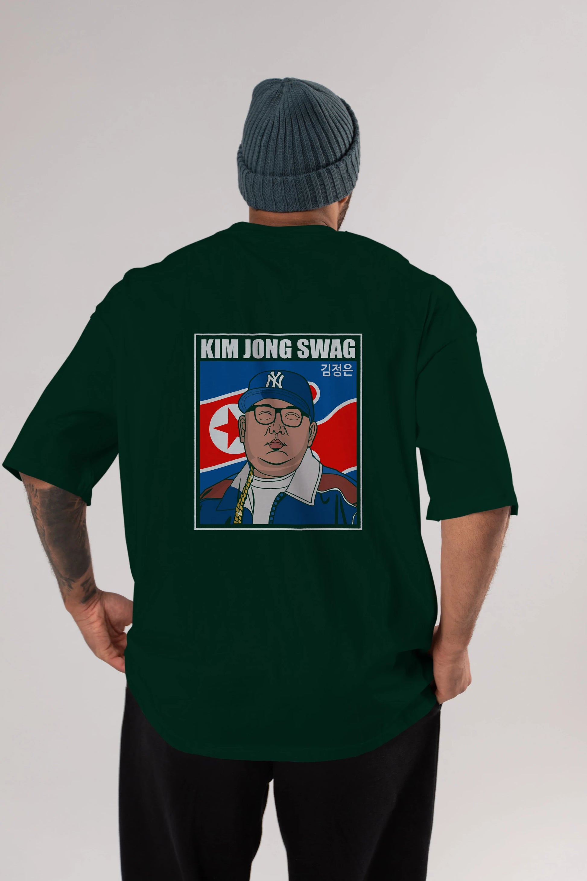 King Jong Swag Arka Baskılı Oversize t-shirt Erkek Kadın Unisex %100 Pamuk tişort