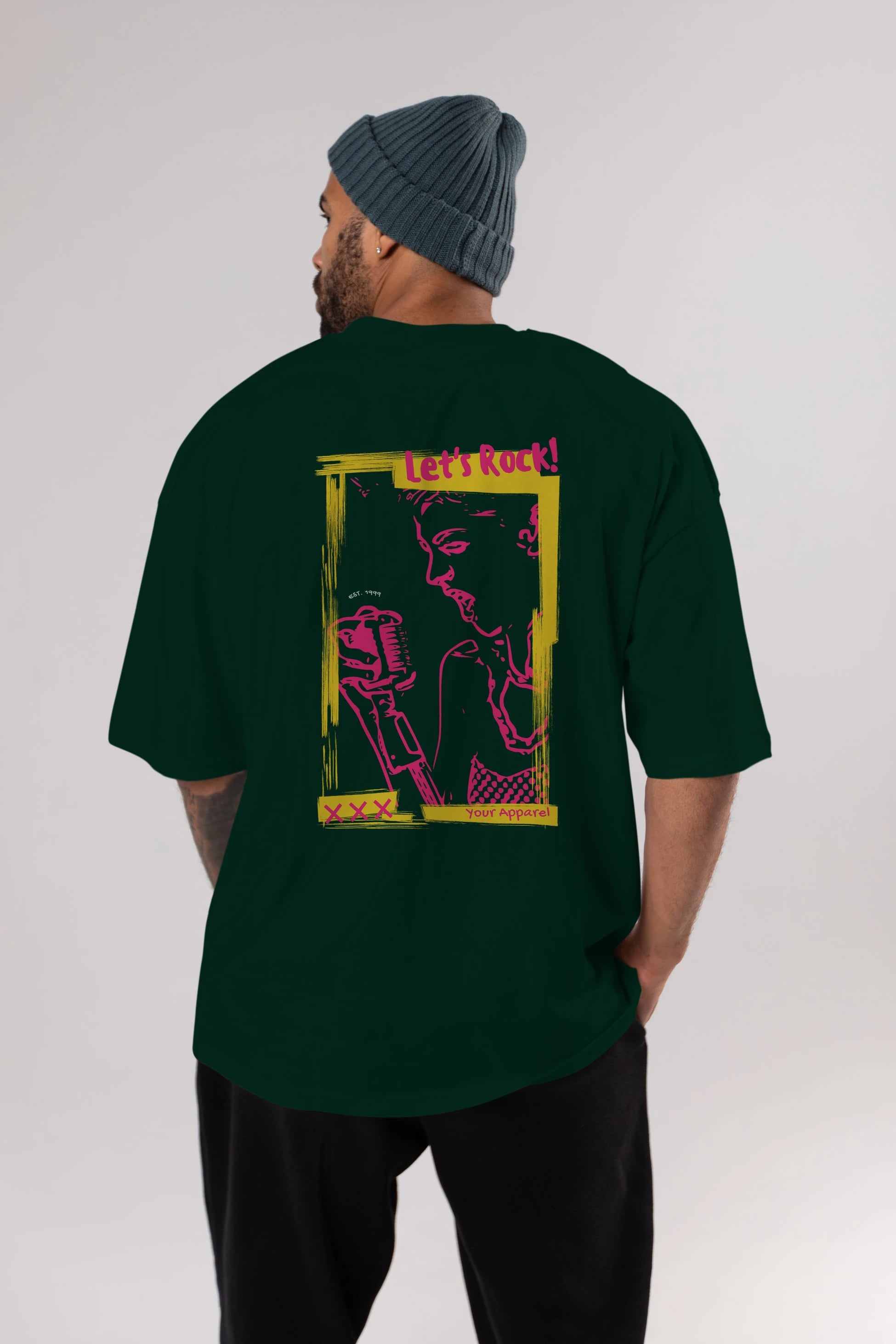 Let's Rock Yazılı Arka Baskılı Oversize t-shirt Erkek Kadın Unisex