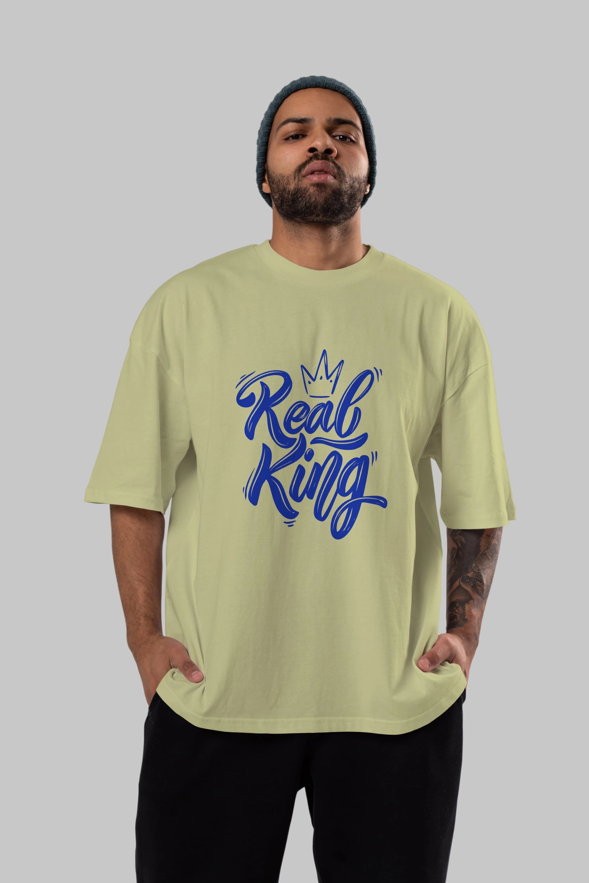 Real King Yazılı Ön Baskılı Oversize t-shirt Erkek Kadın Unisex