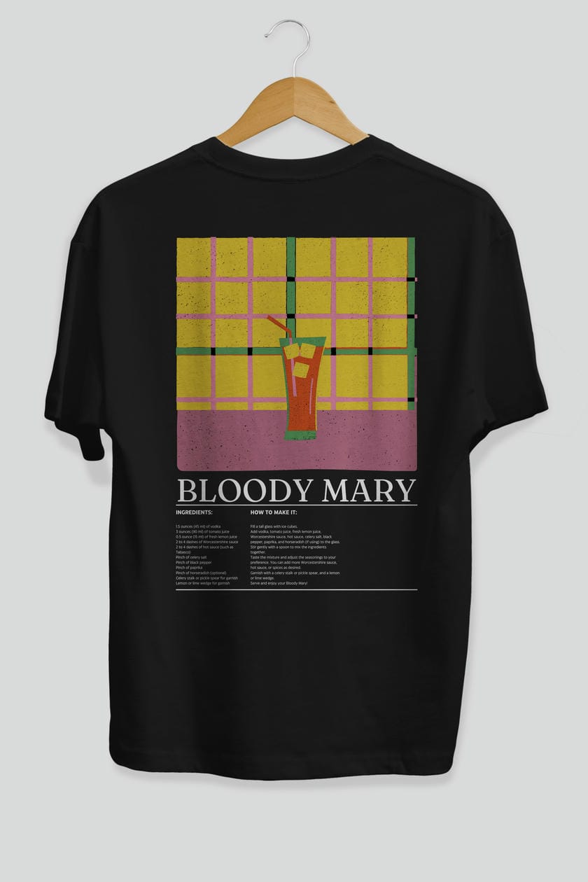 Bloody Mary Kokteyl Serisi Arka Baskılı Oversize t-shirt Erkek Kadın %100 Pamuk Bisiklet Yaka tişort