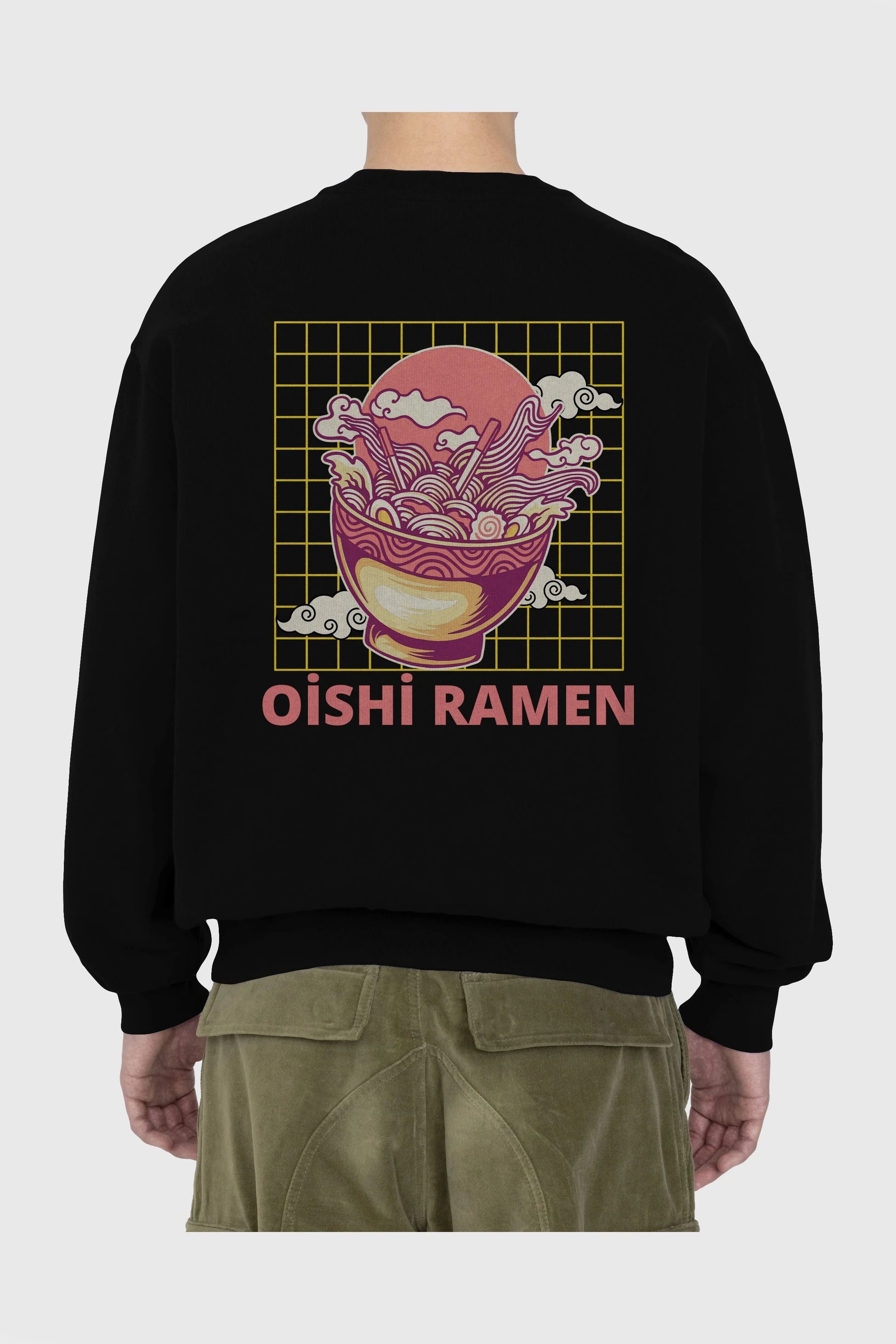 Oishi Ramen Yazılı Arka Baskılı Oversize Sweatshirt Erkek Kadın Unisex