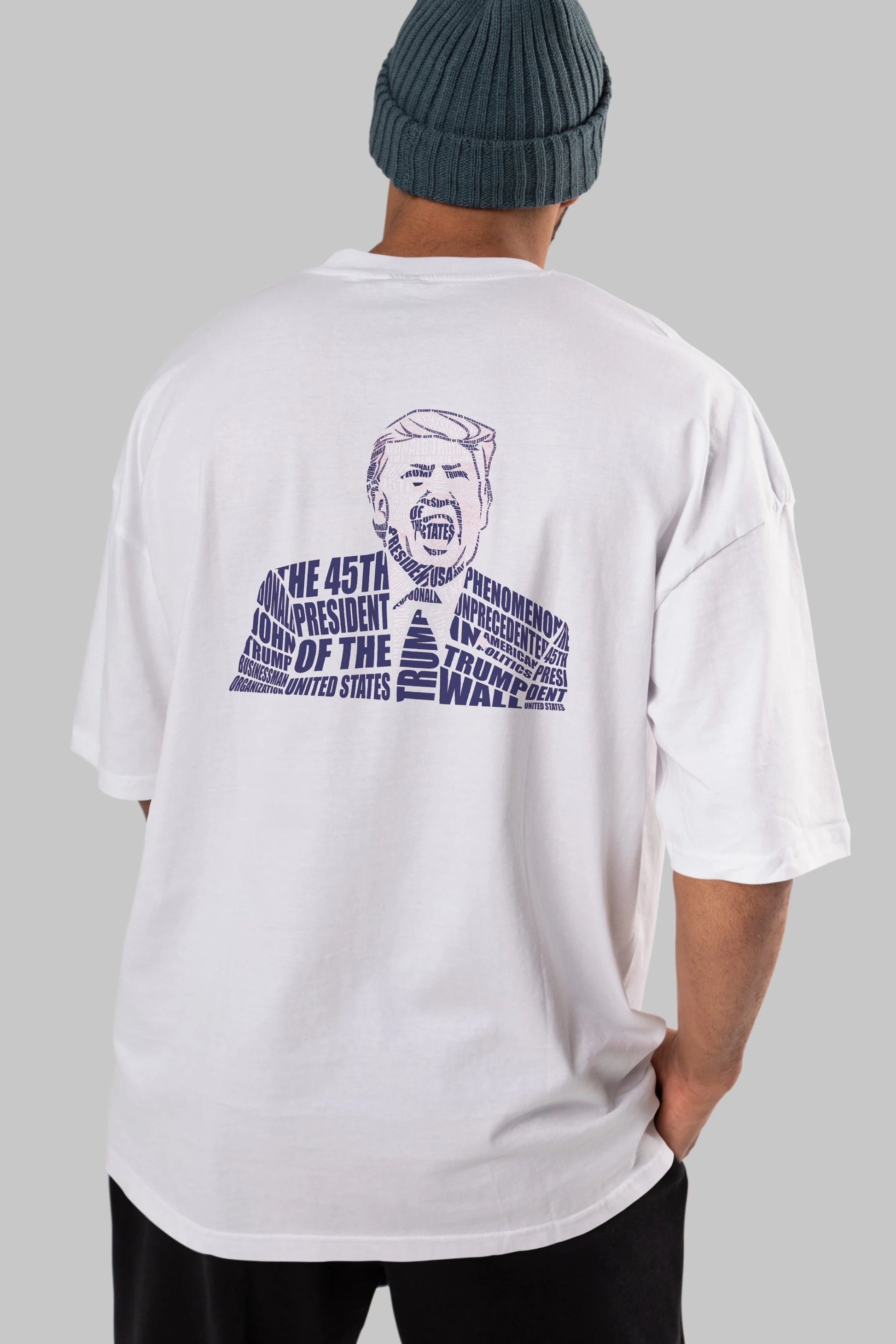 Trump Calligram Arka Baskılı Oversize t-shirt %100 pamuk Erkek Kadın Unisex
