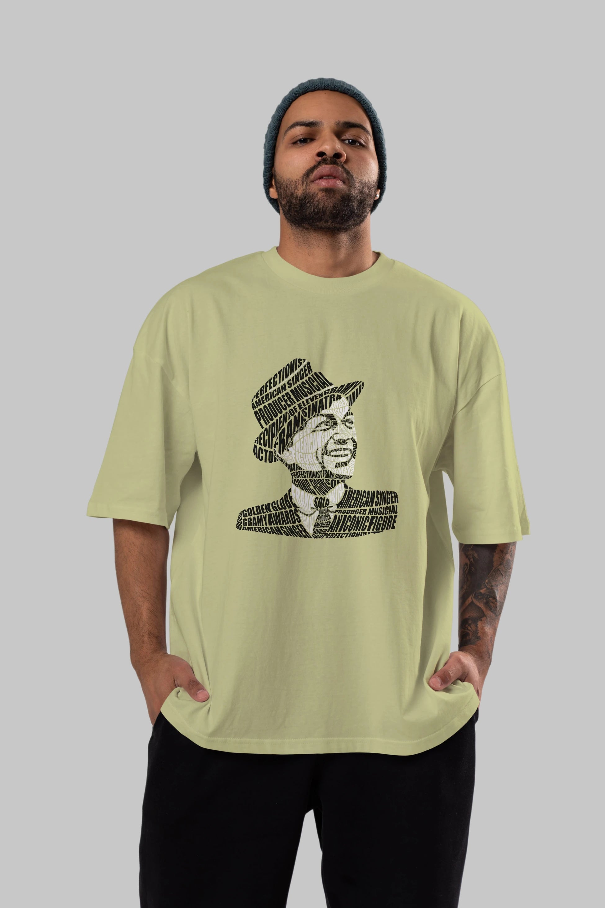 Frank Sinatra Calligram Ön Baskılı Oversize t-shirt %100 pamuk Erkek Kadın Unisex