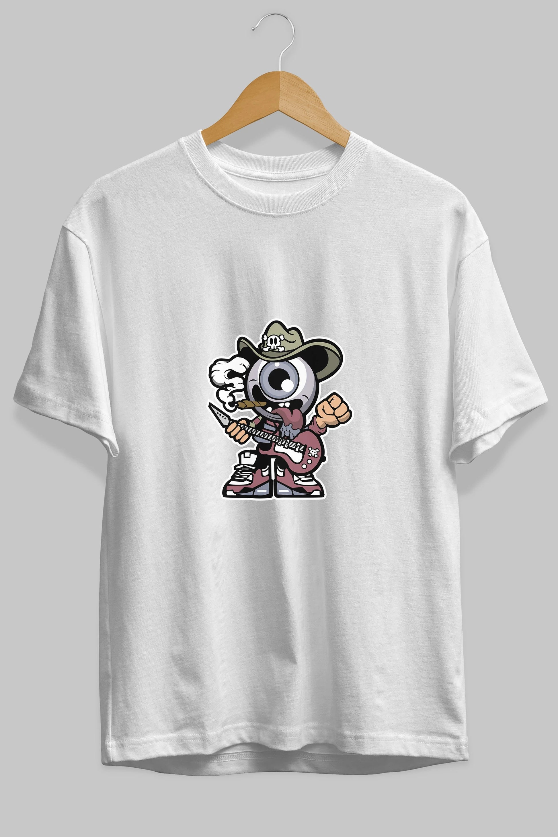 Eyeball Rockstar Cowboy Ön Baskılı Oversize t-shirt Erkek Kadın Unisex %100 Pamuk tişort