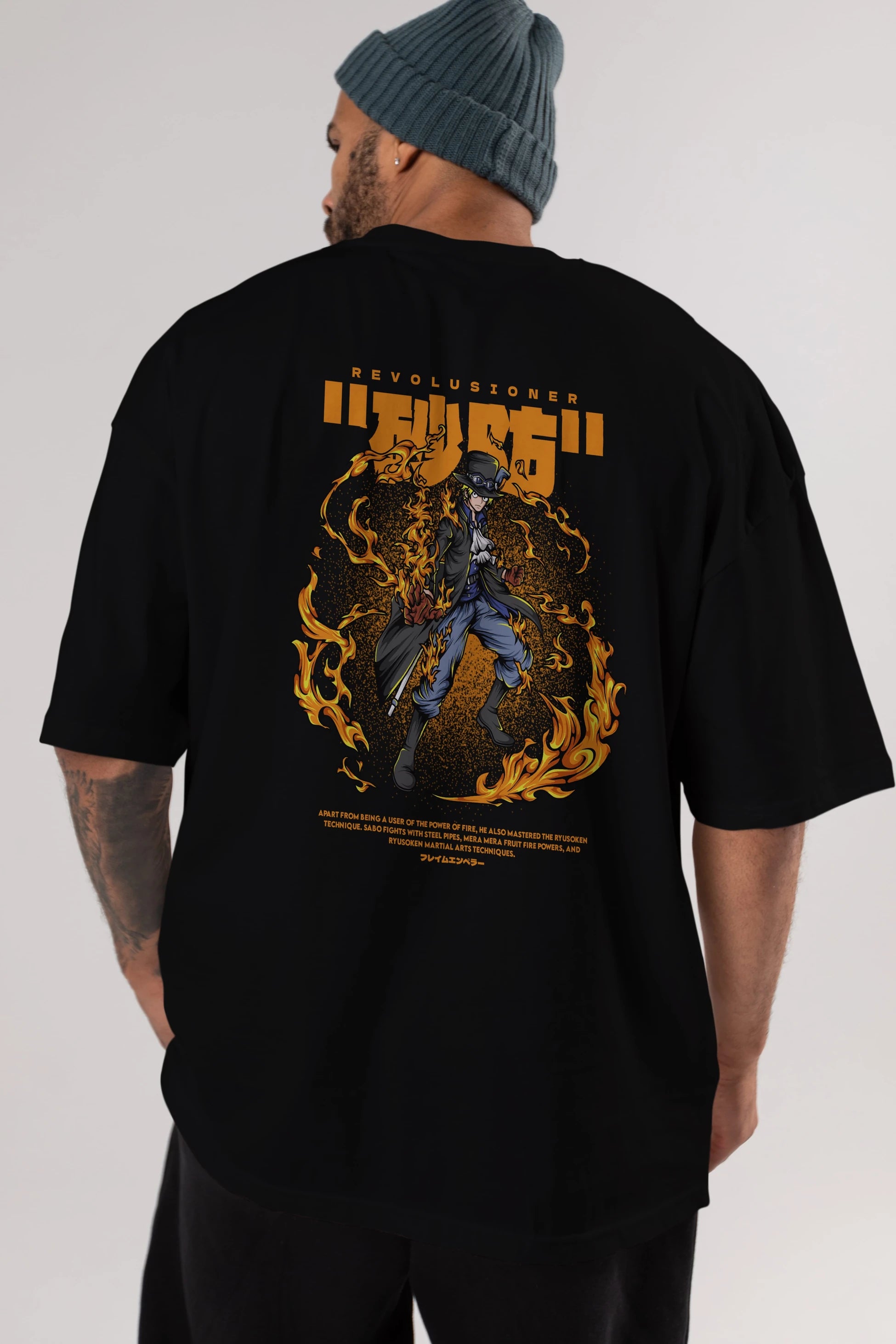 Revolusioner Sabo Anime Arka Baskılı Oversize t-shirt Erkek Kadın Unisex