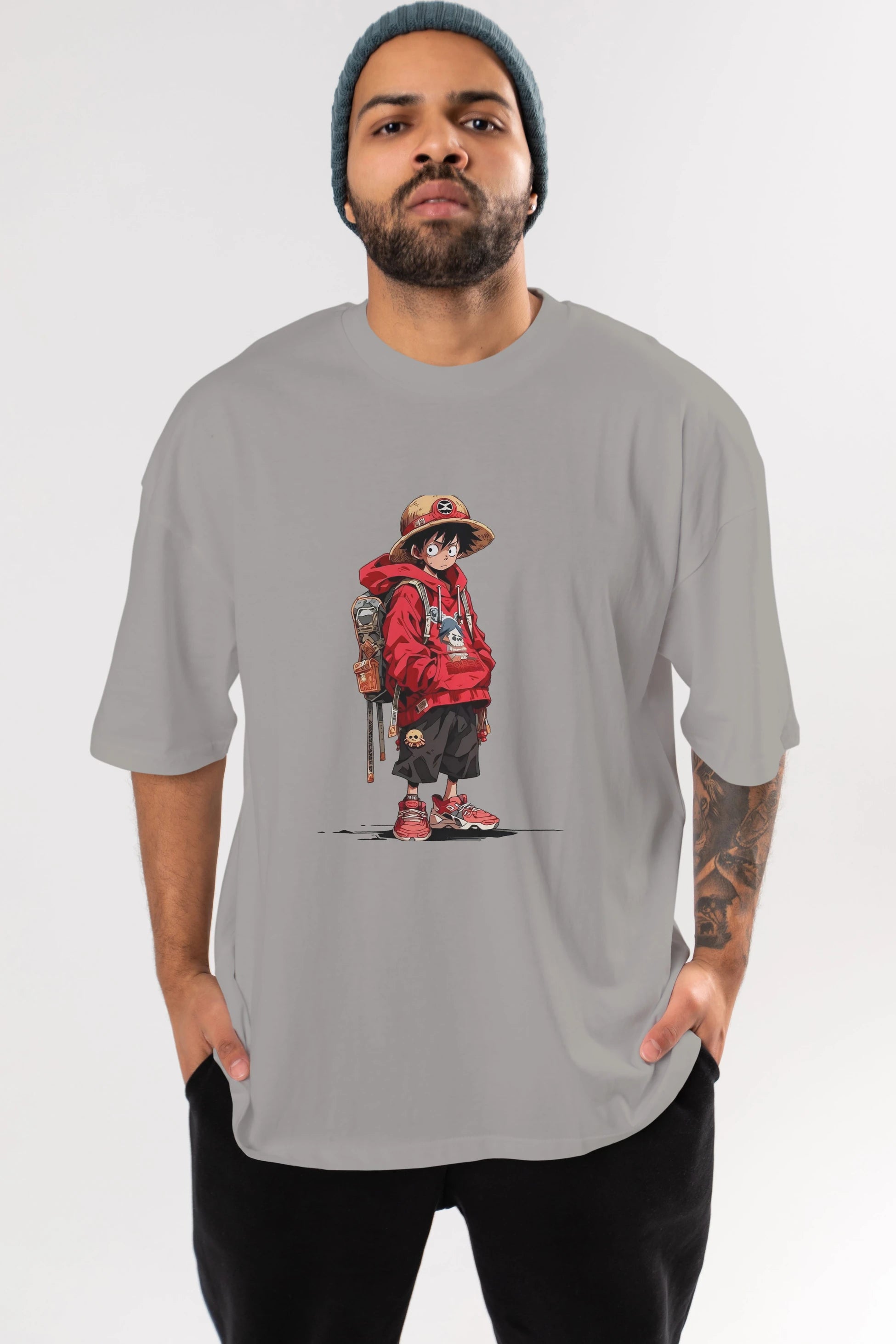One Piece Ön Baskılı Oversize t-shirt Erkek Kadın Unisex %100 Pamuk Bisiklet Yaka tişort