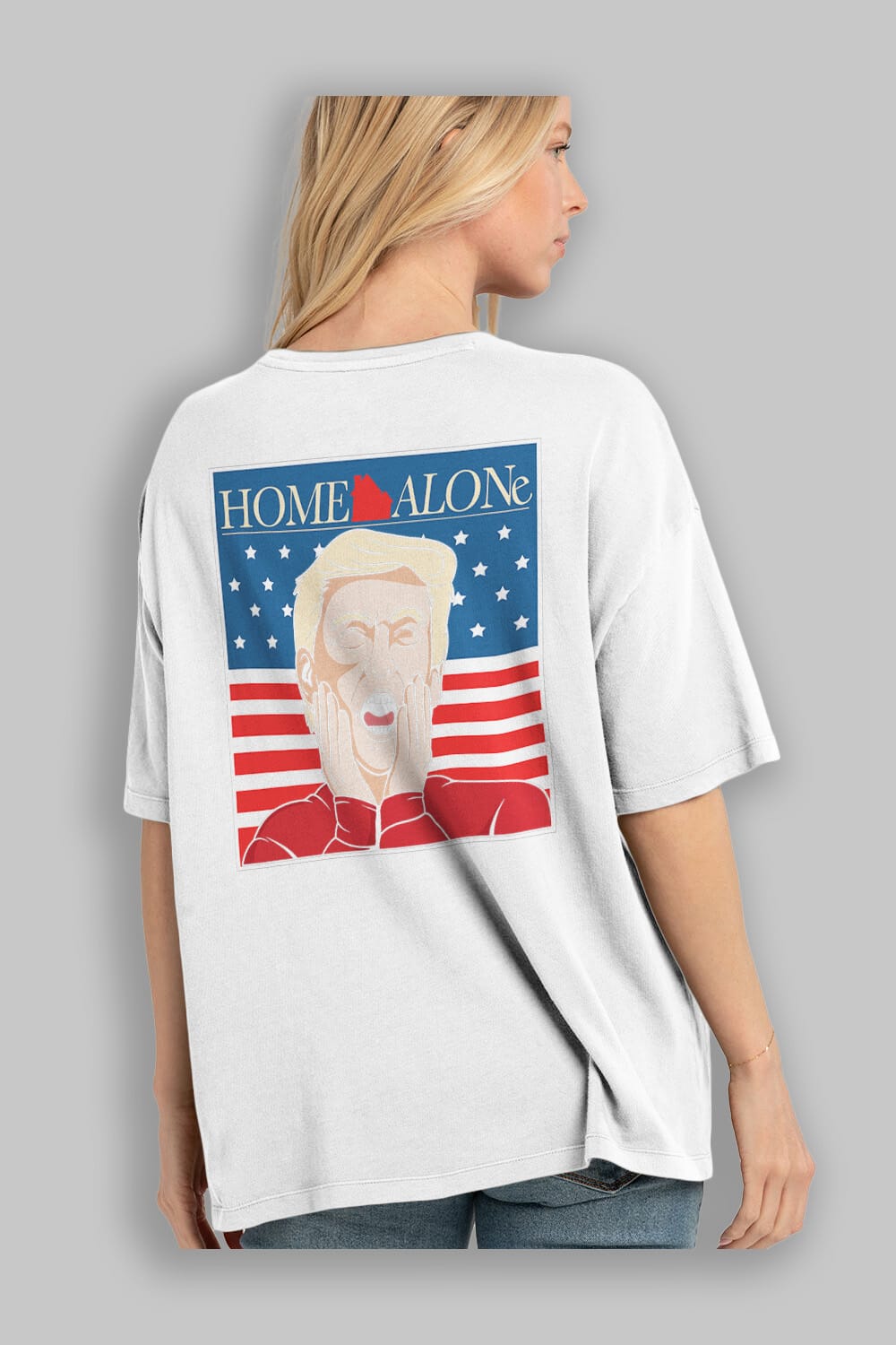Home Alone Trump Arka Baskılı Oversize t-shirt Erkek Kadın Unisex %100 Pamuk tişort