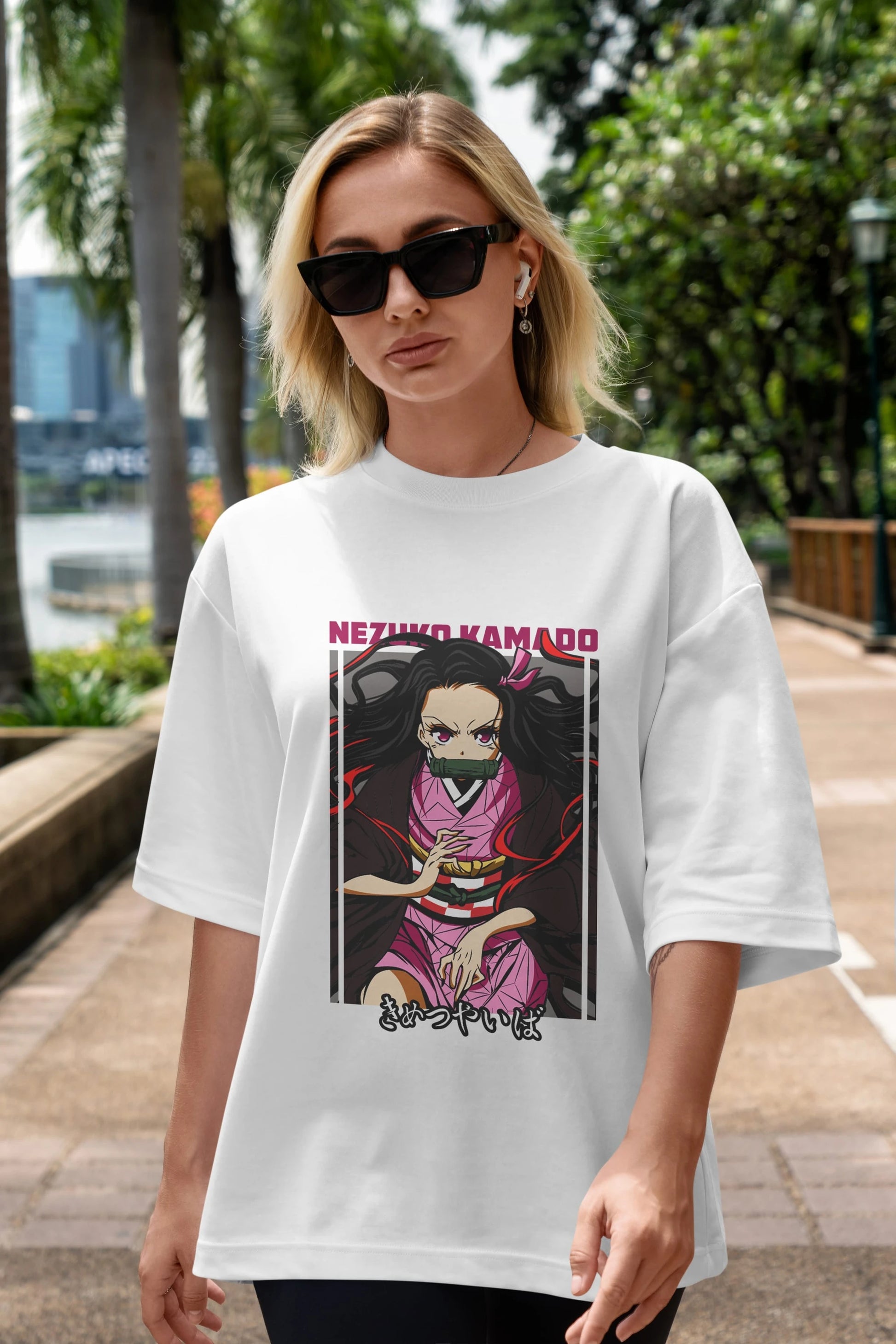 Nezuko Kamado 1 Anime Ön Baskılı Oversize t-shirt %100 pamuk Erkek Kadın Unisex