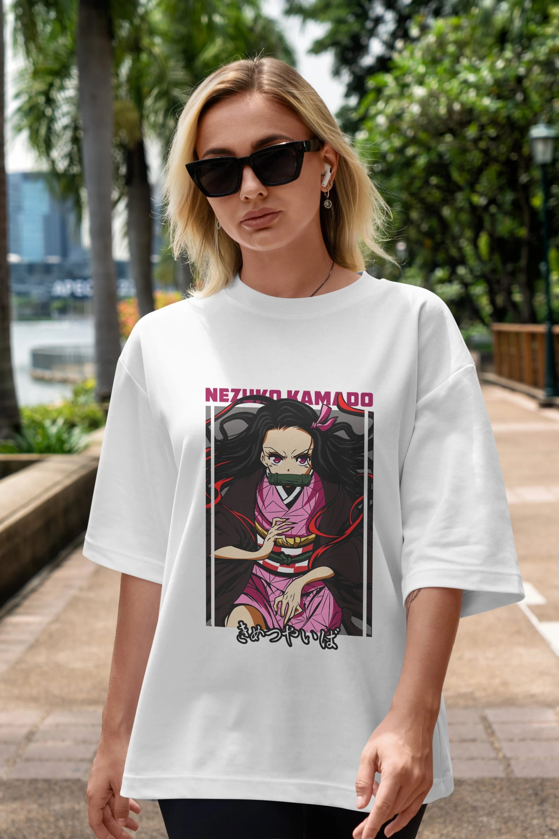 Nezuko Kamado 1 Anime Ön Baskılı Oversize t-shirt %100 pamuk Erkek Kadın Unisex