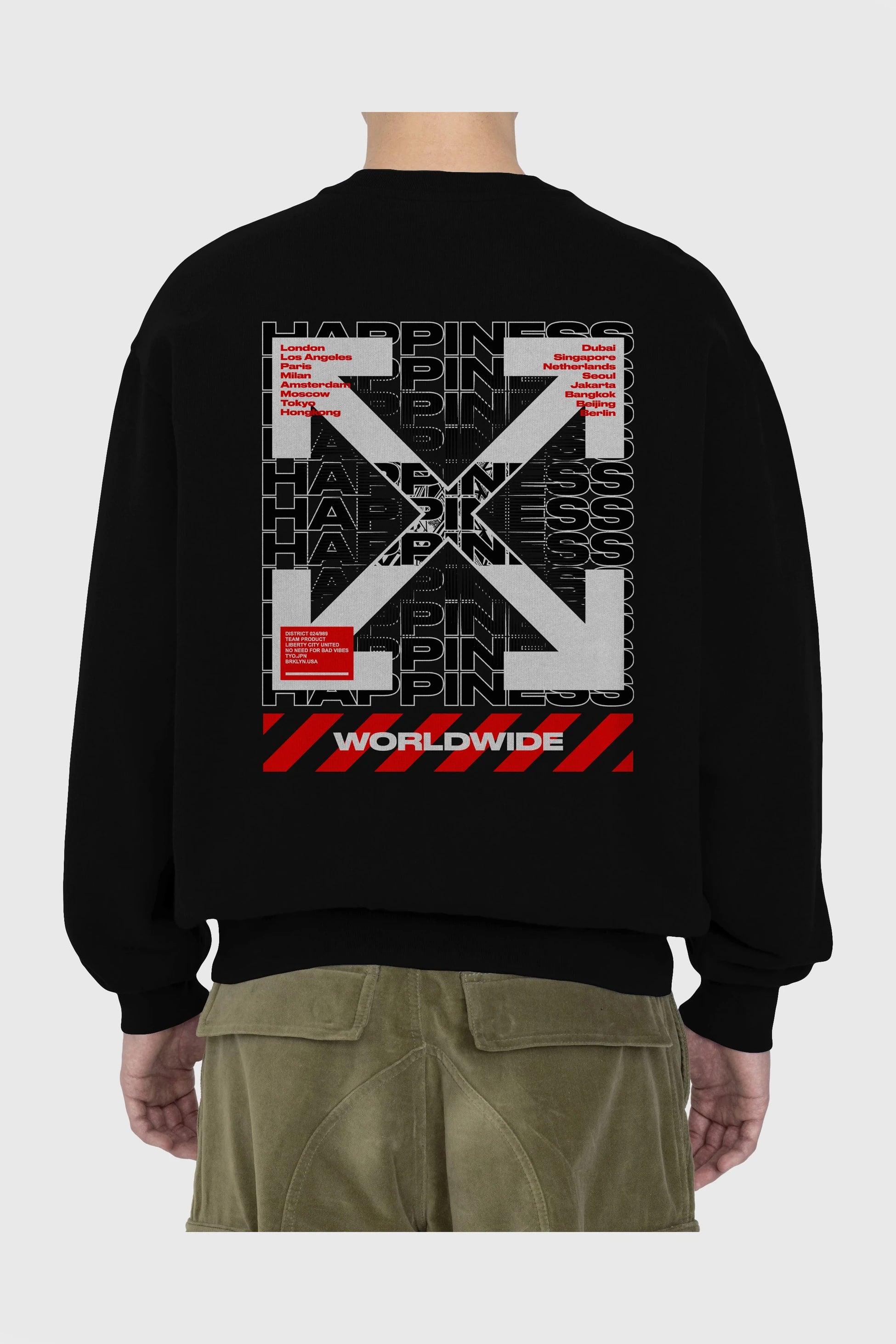 Happiness Worldwide Arka Baskılı Oversize Sweatshirt Erkek Kadın Unisex