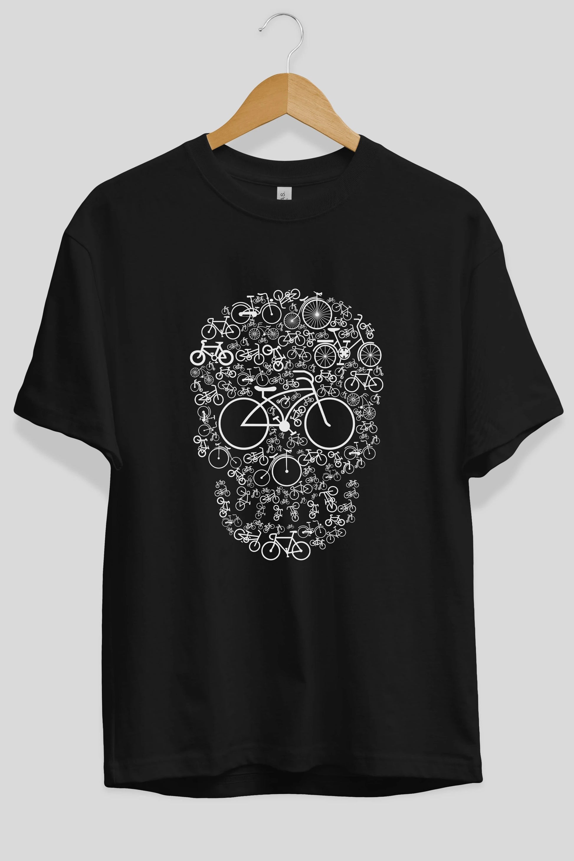 Bicycle Skull Ön Baskılı Oversize t-shirt %100 pamuk Erkek Kadın Unisex