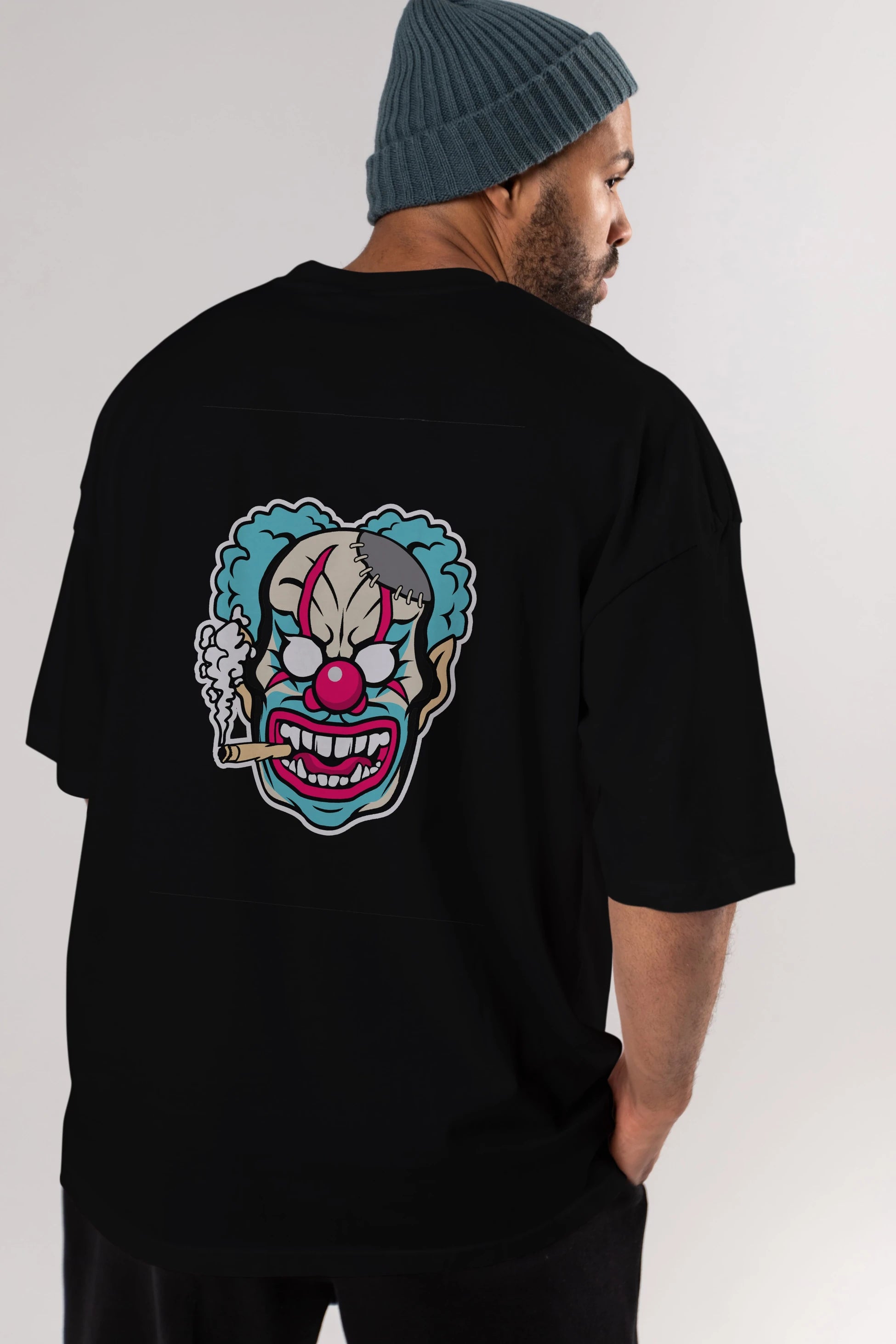 Clown Beast Arka Baskılı Oversize t-shirt Erkek Kadın Unisex %100 Pamuk tişort