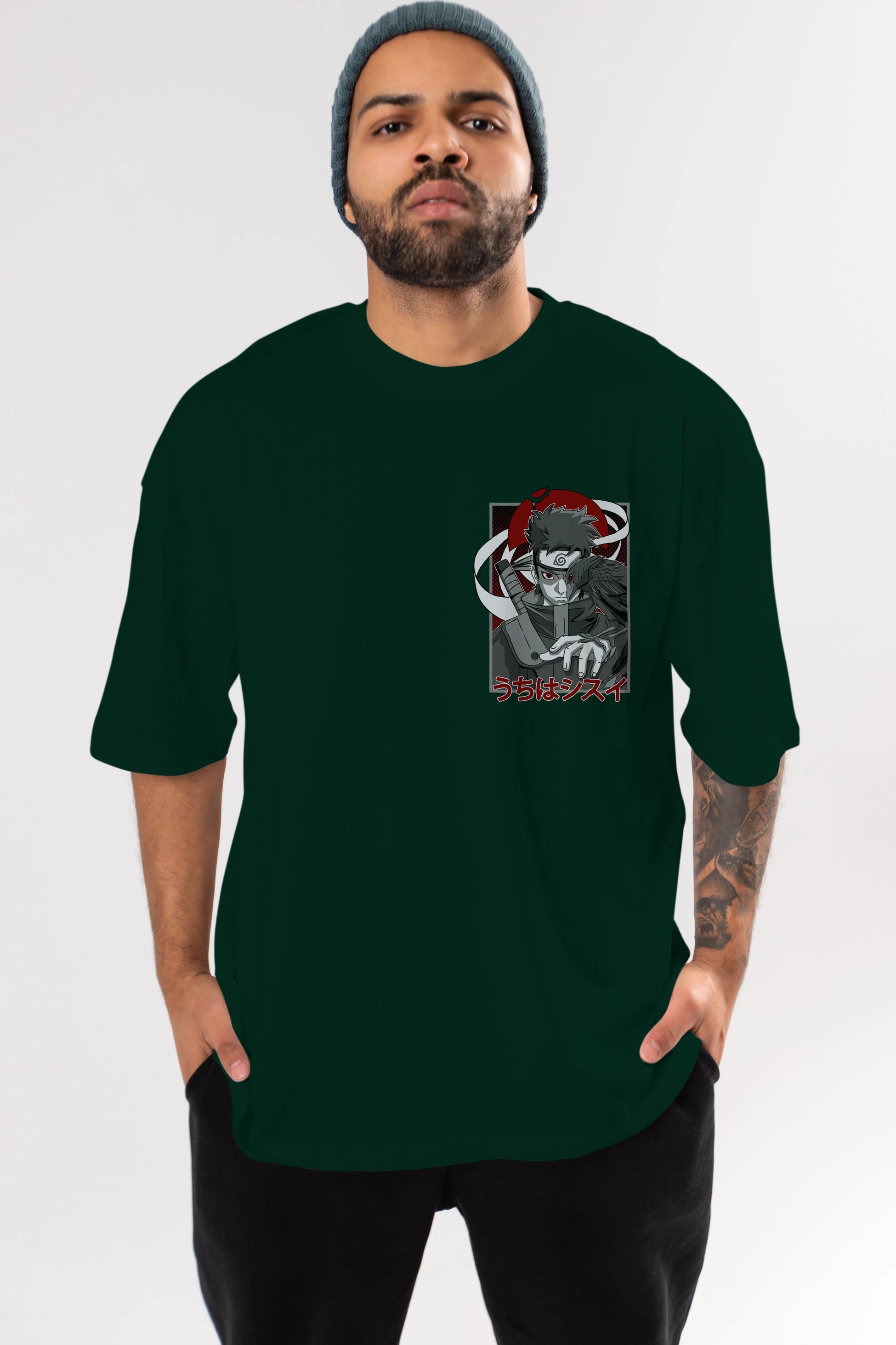 SHISUI UCHIHA NARUTO Ön Sol Baskılı Oversize t-shirt Erkek Kadın Unisex %100 Pamuk Bisiklet Yaka tişort