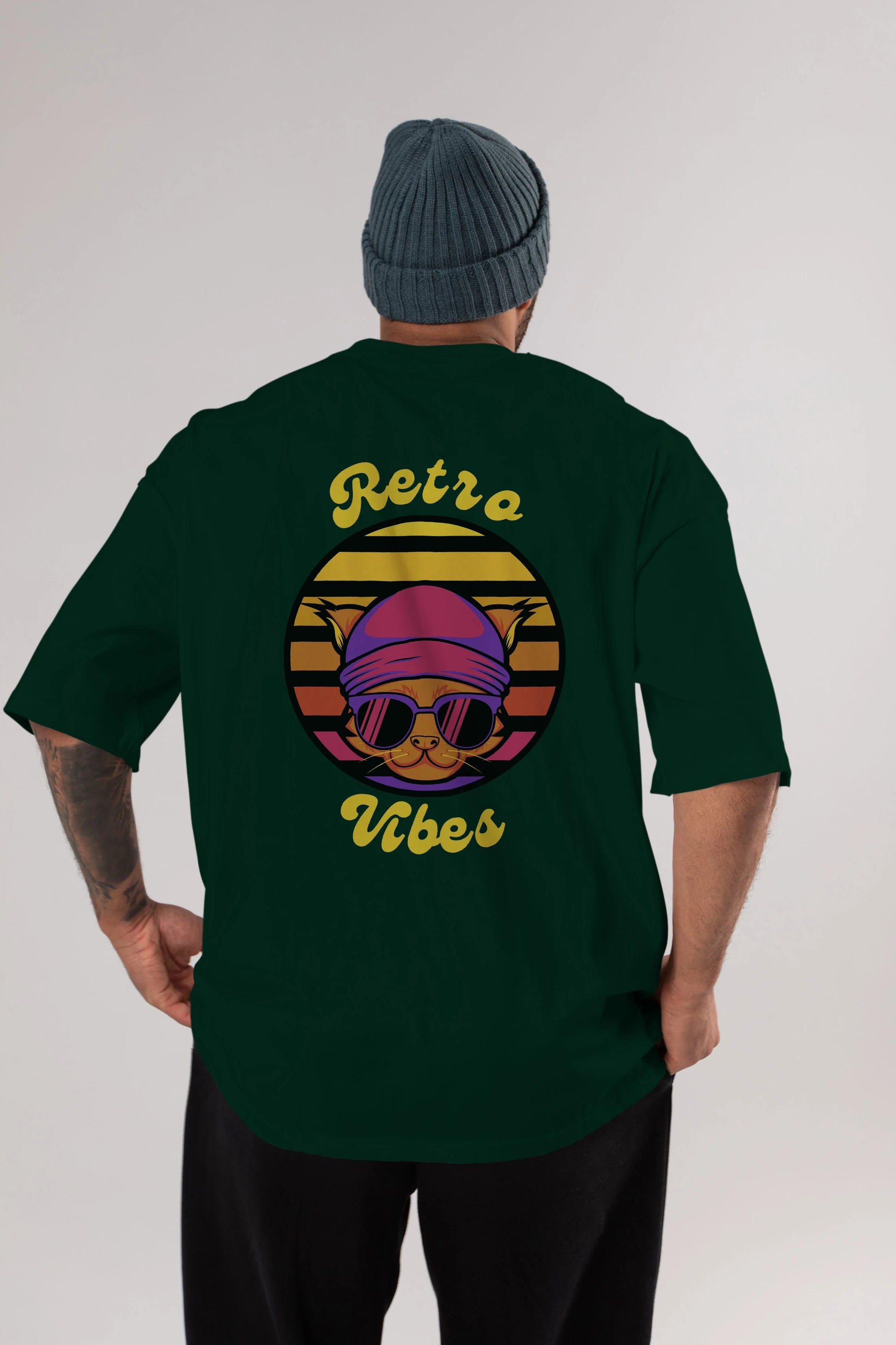 Cat Retro Vibes Arka Baskılı Oversize t-shirt Erkek Kadın Unisex