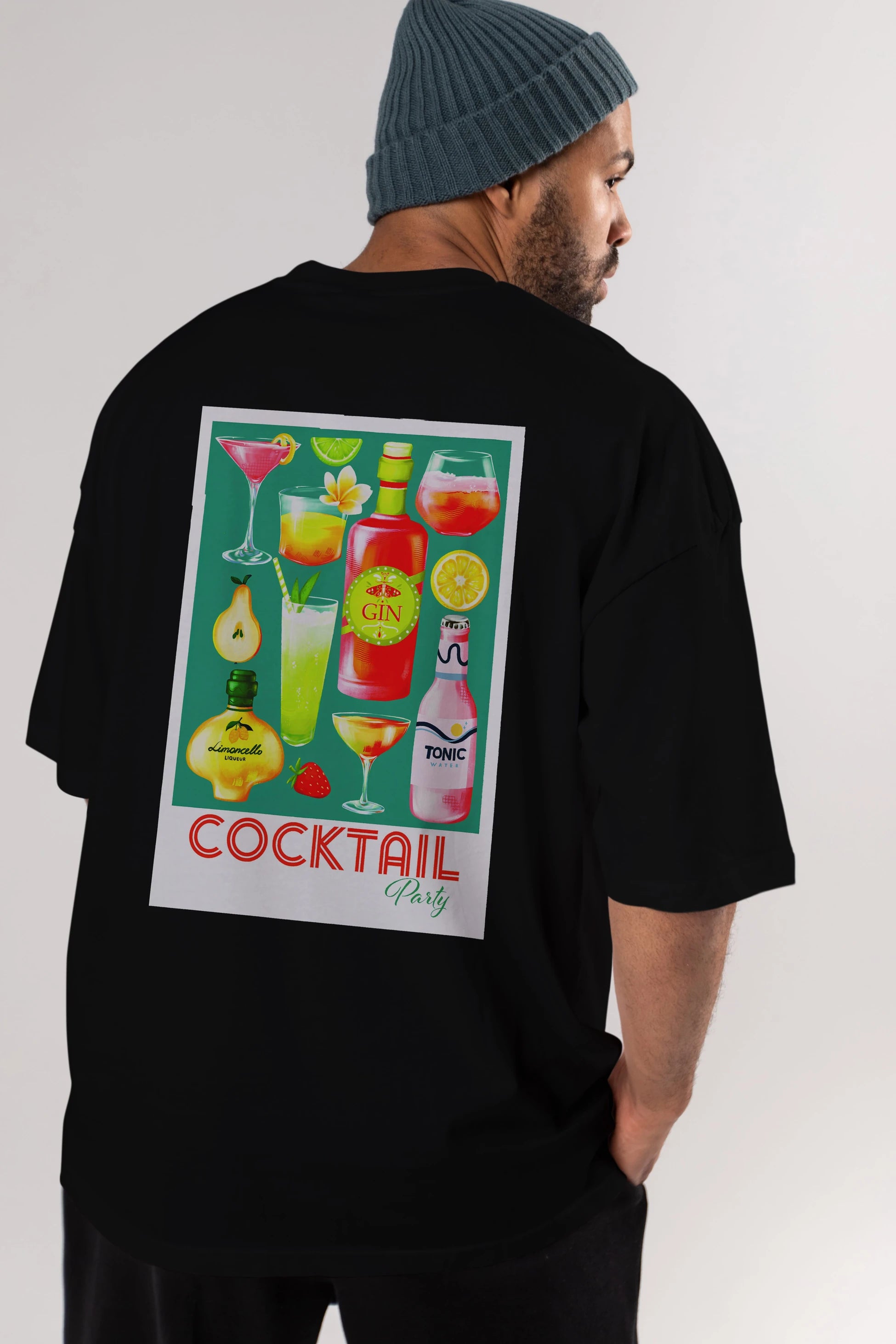 Cocktail Party 2 Arka Baskılı Oversize t-shirt Erkek Kadın Unisex %100 Pamuk Bisiklet Yaka tişort
