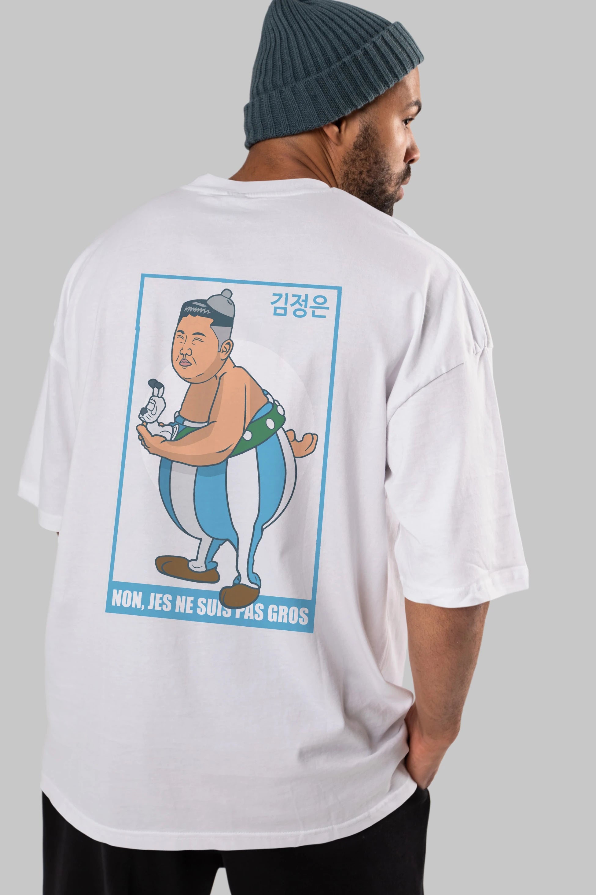 Obelix Jong Un Arka Baskılı Oversize t-shirt Erkek Kadın Unisex %100 Pamuk tişort