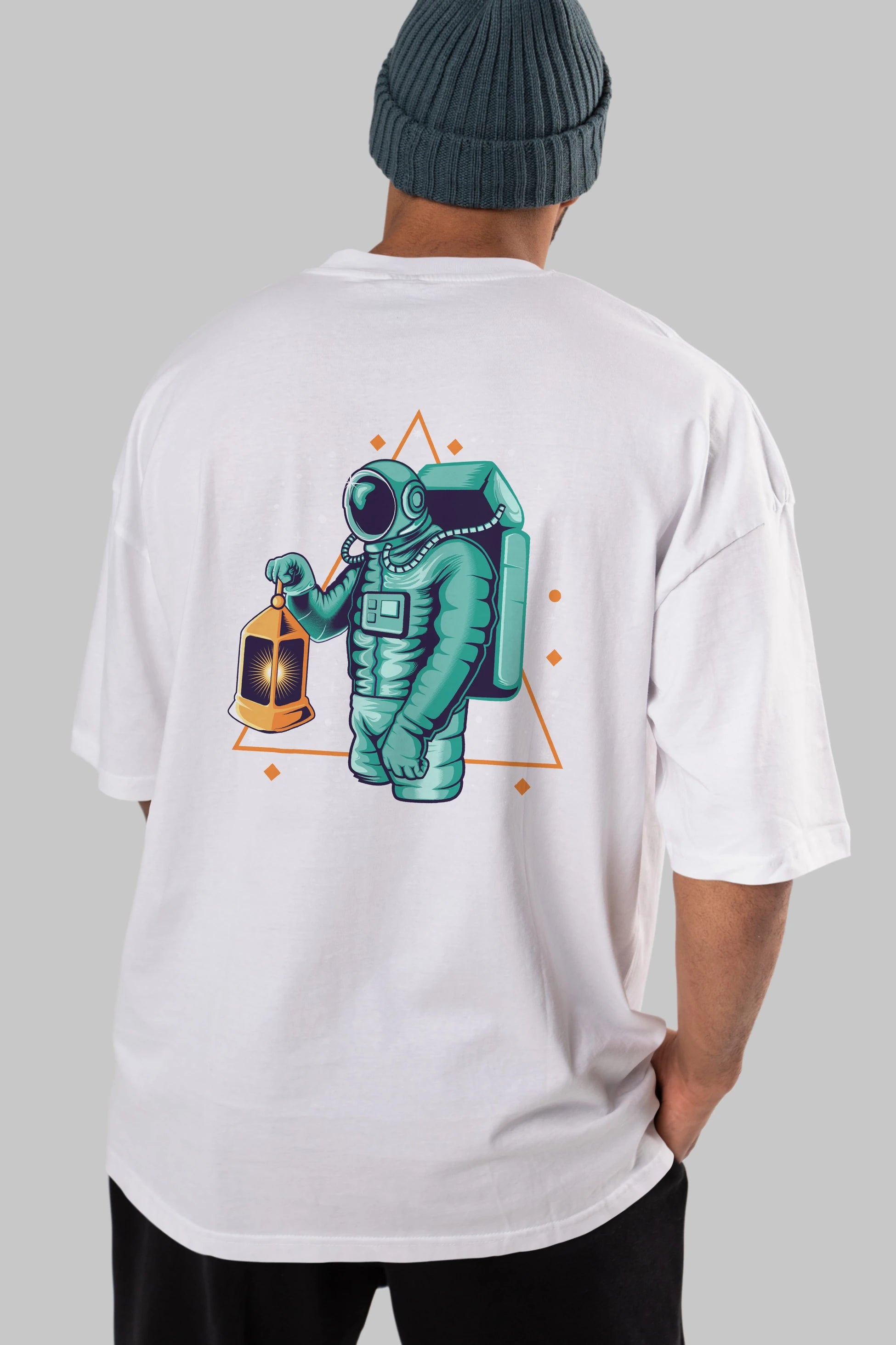 Astronaut Lantern Arka Baskılı Oversize t-shirt Erkek Kadın Unisex