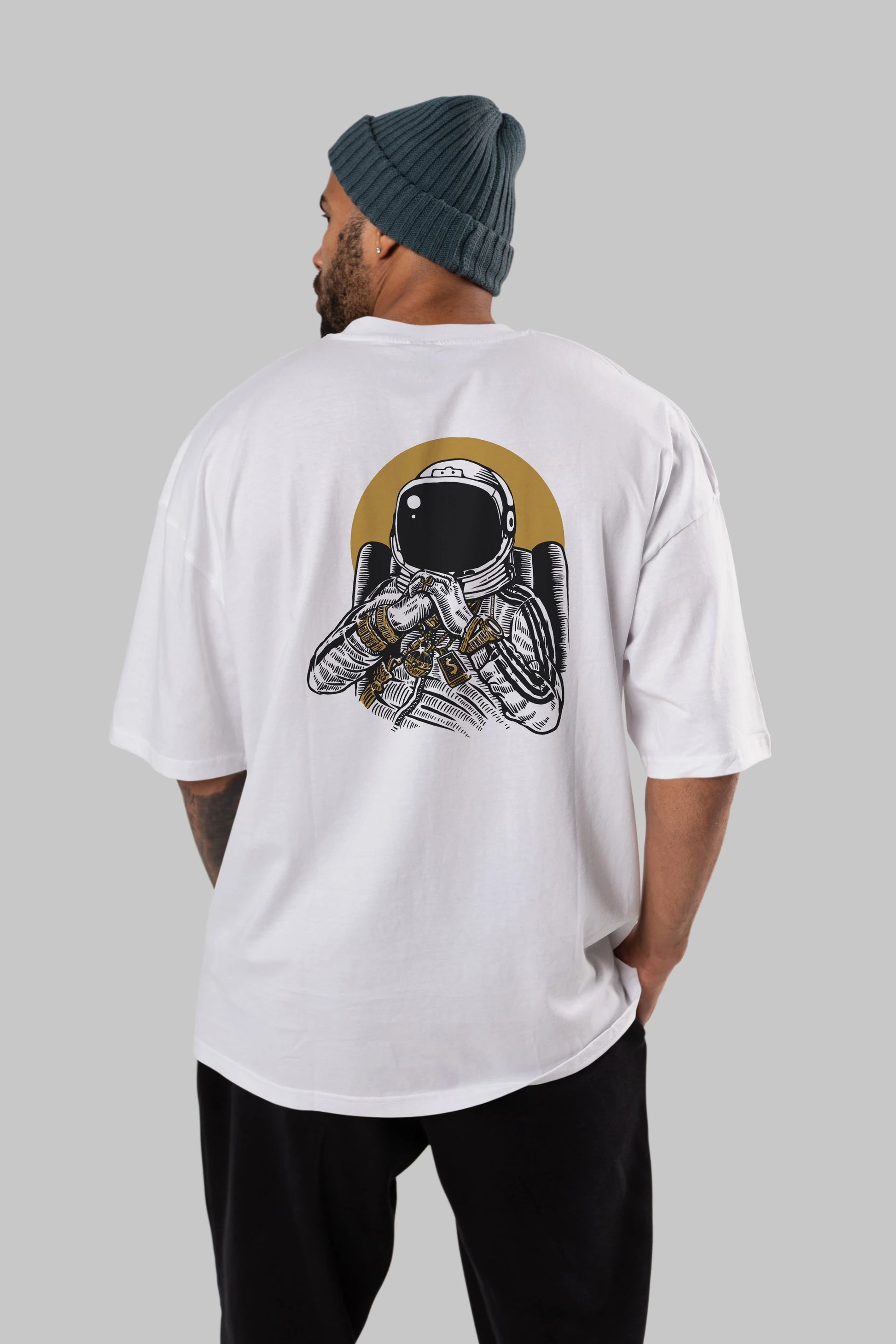 Space Dee Jay Arka Baskılı Oversize t-shirt Erkek Kadın Unisex %100 Pamuk