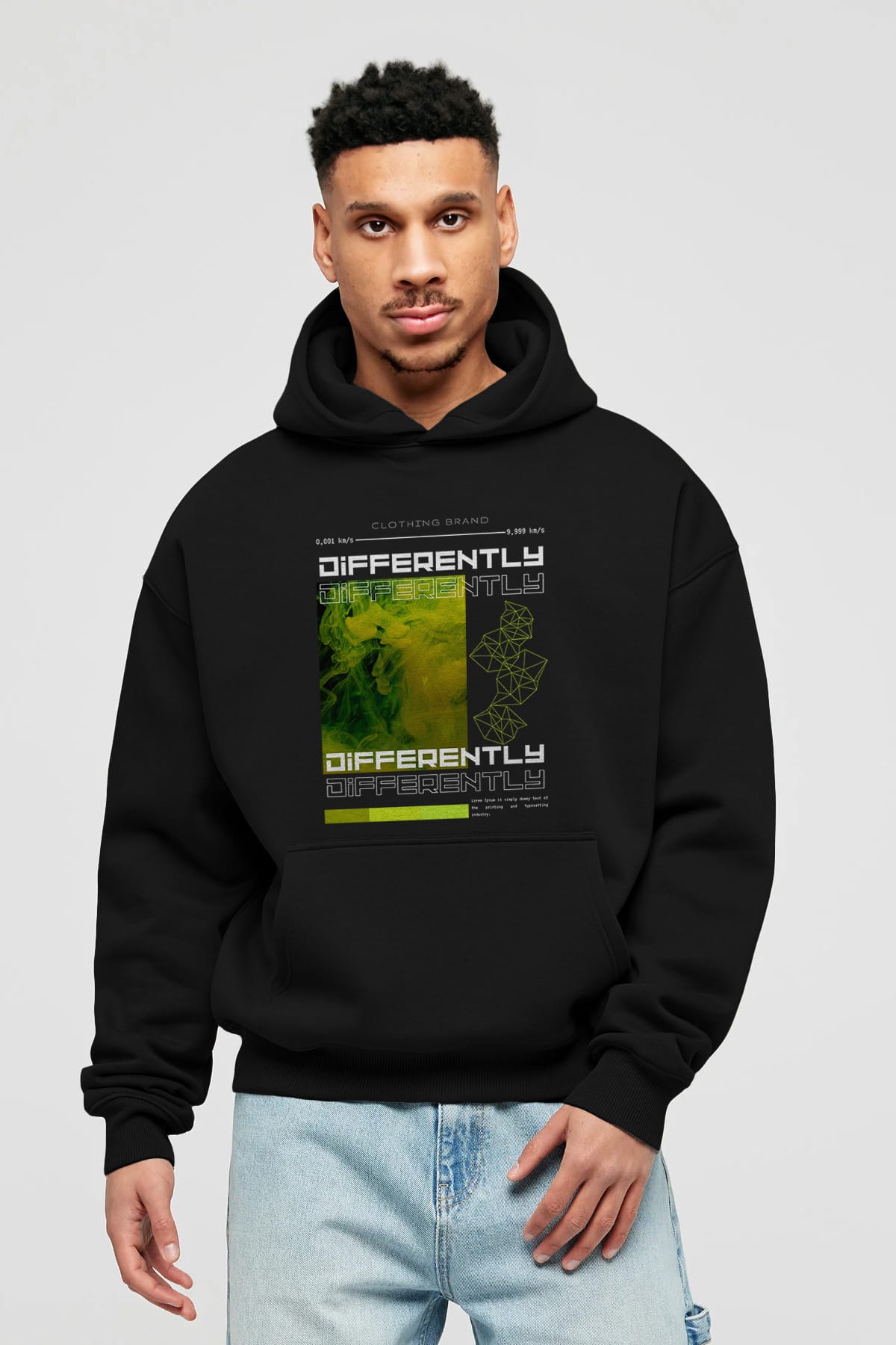 Differently Yazılı Ön Baskılı Oversize Hoodie Kapüşonlu Sweatshirt Erkek Kadın Unisex