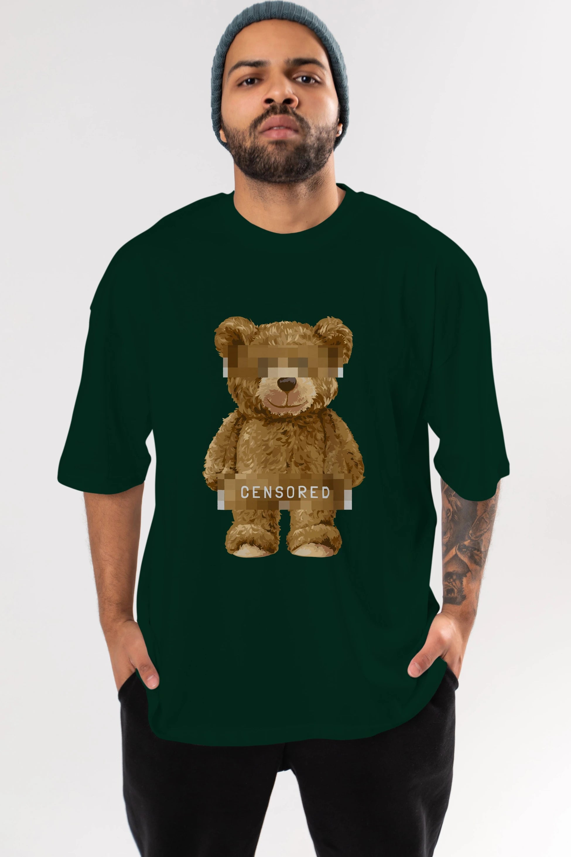 Teddy Bear Censored Ön Baskılı Oversize t-shirt Erkek Kadın Unisex %100 Pamuk