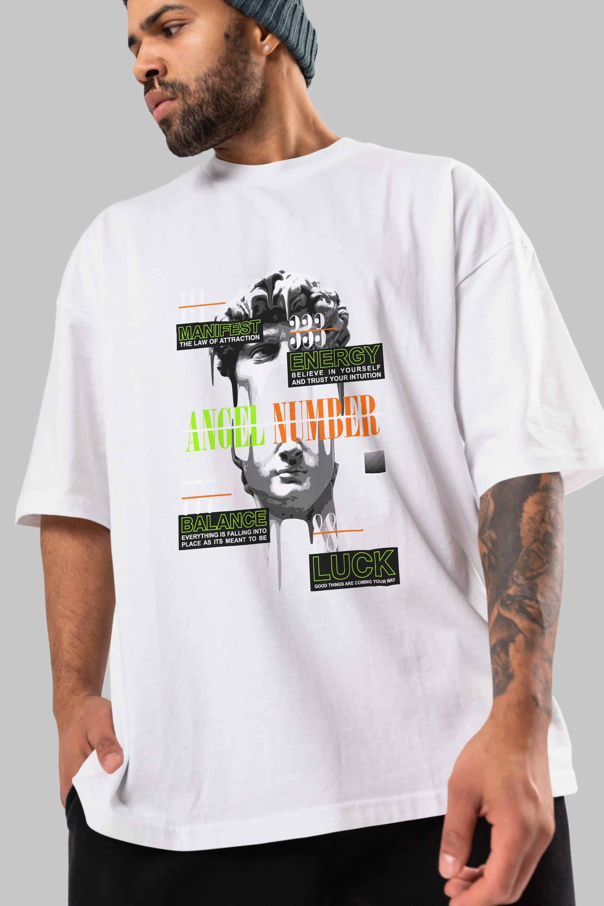 Angel Number Ön Baskılı Oversize t-shirt Erkek Kadın Unisex