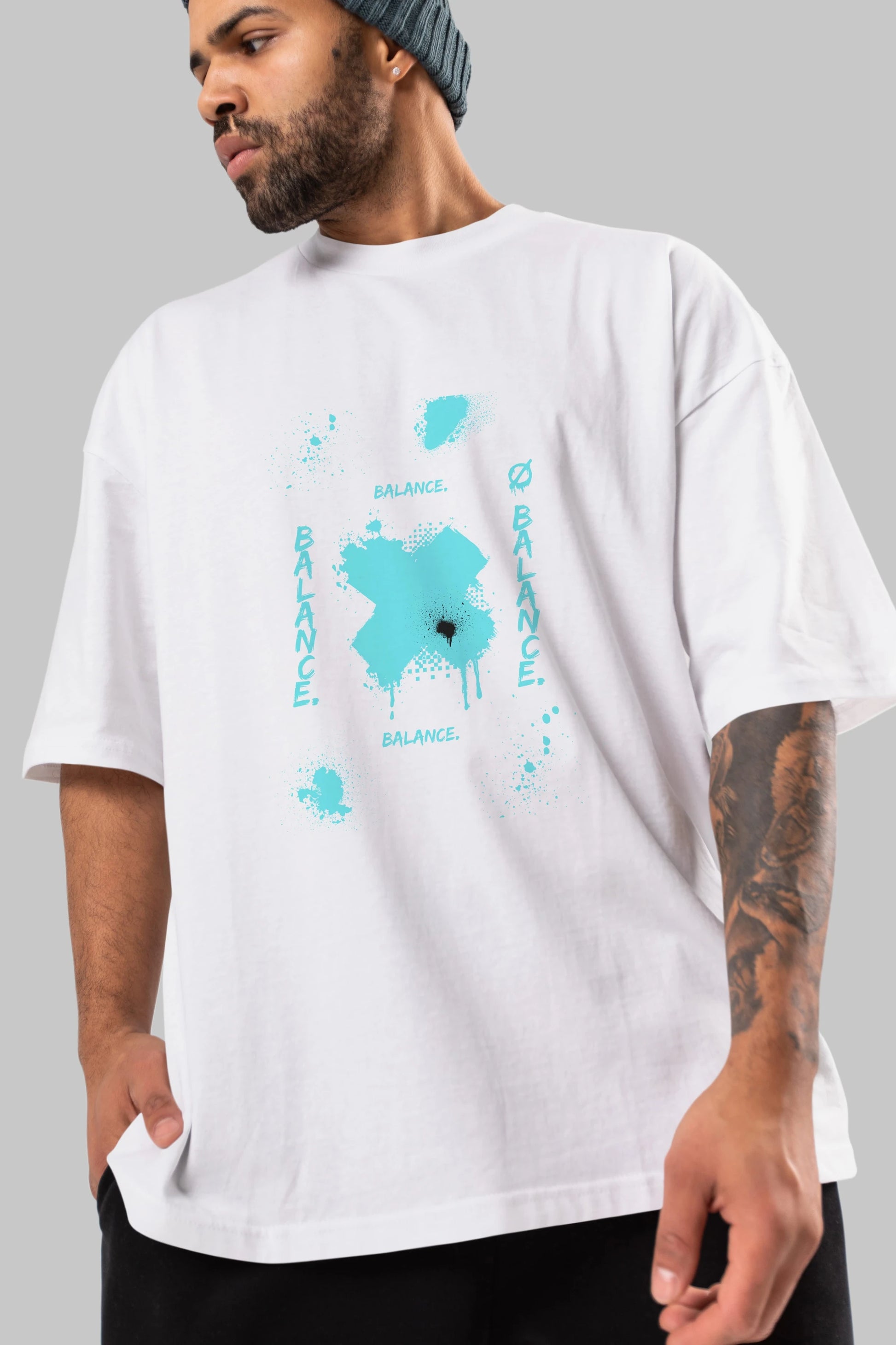 Balance Balance Yazılı Ön Baskılı Oversize t-shirt Erkek Kadın Unisex