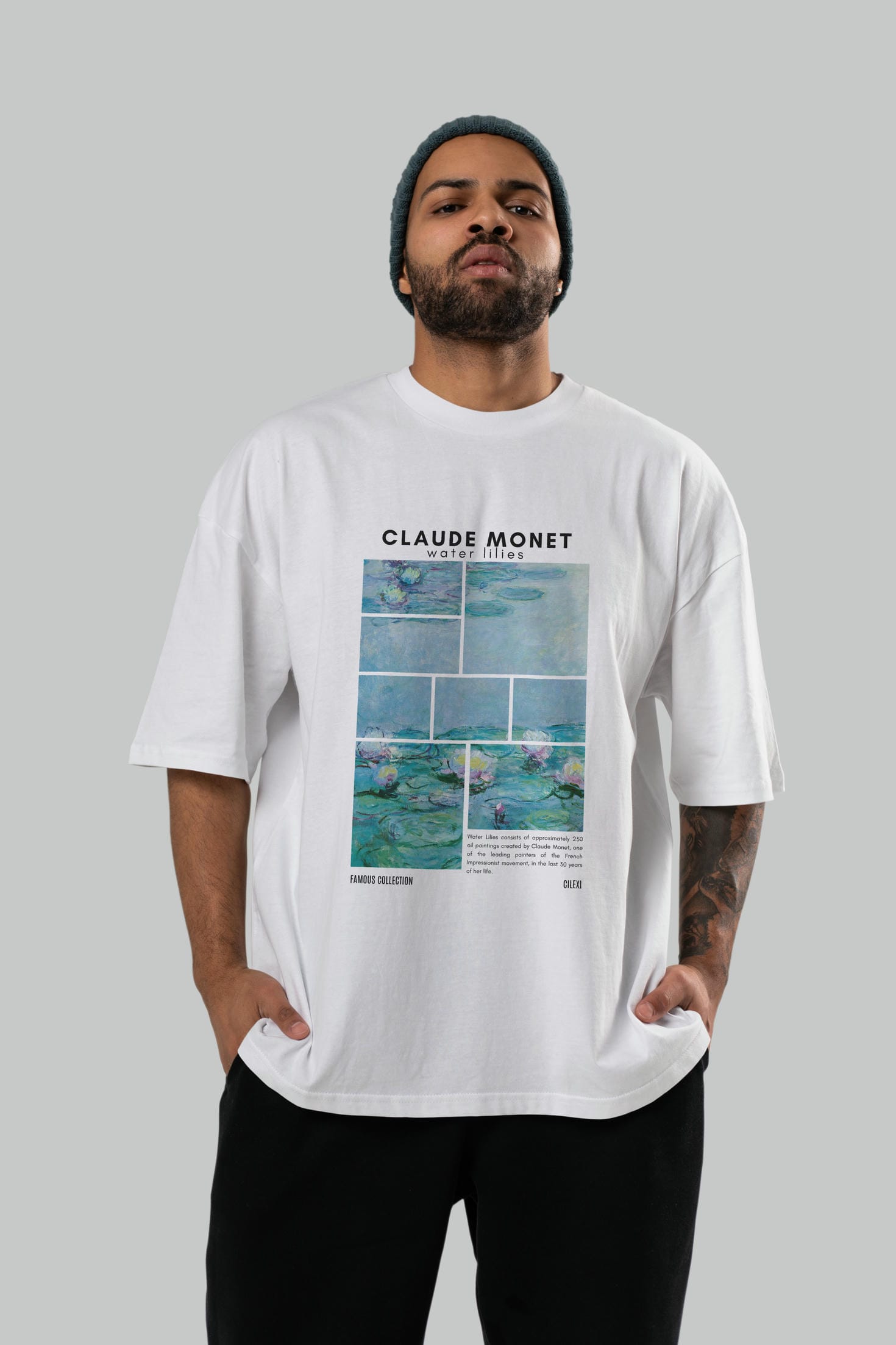 Claude Monet ön Baskılı Oversize t-shirt Erkek Kadın Bisiklet Yaka Pamuk tişort
