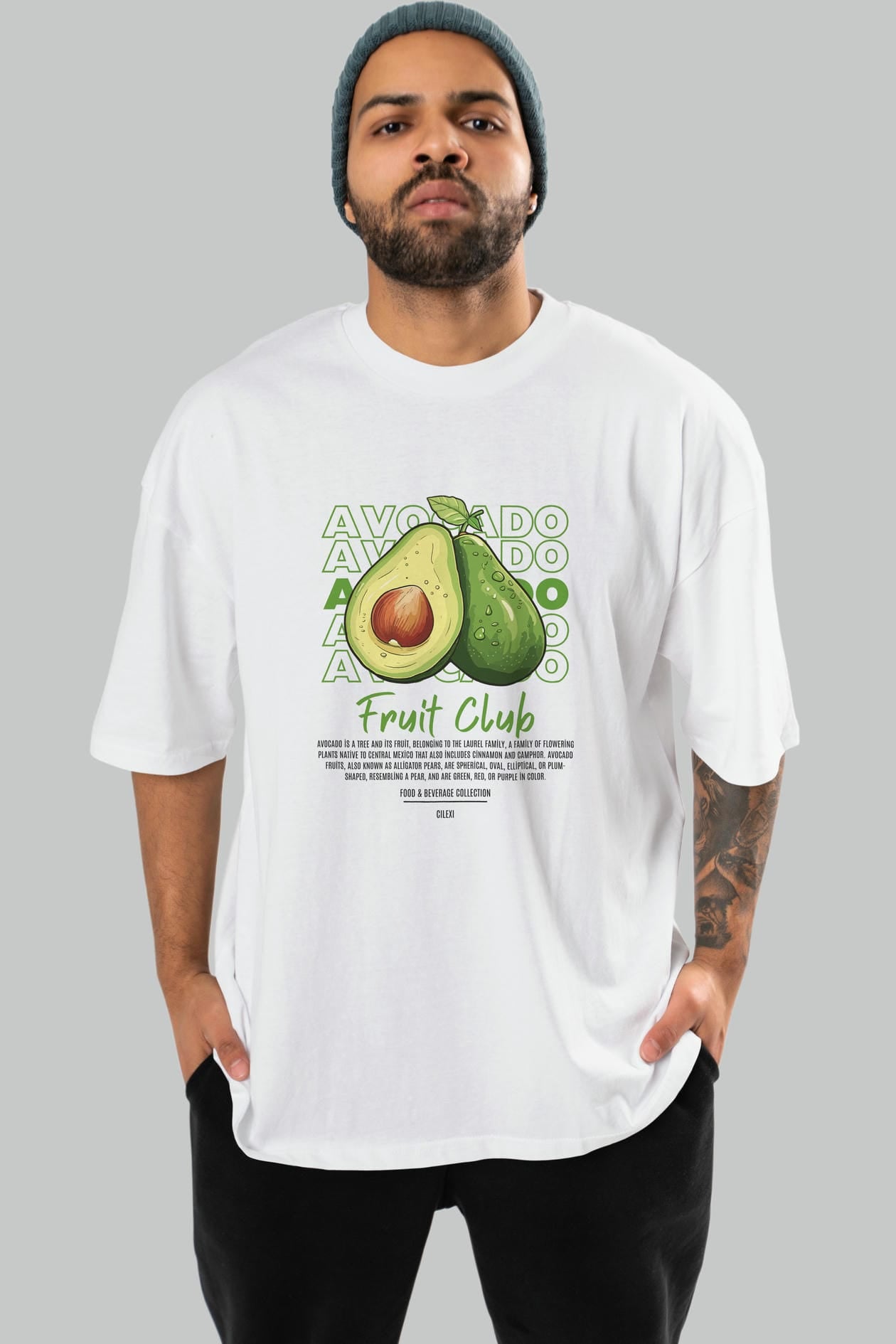 Avocado Ön Baskılı Oversize t-shirt Erkek Kadın Pamuk Bisiklet Yaka tişort