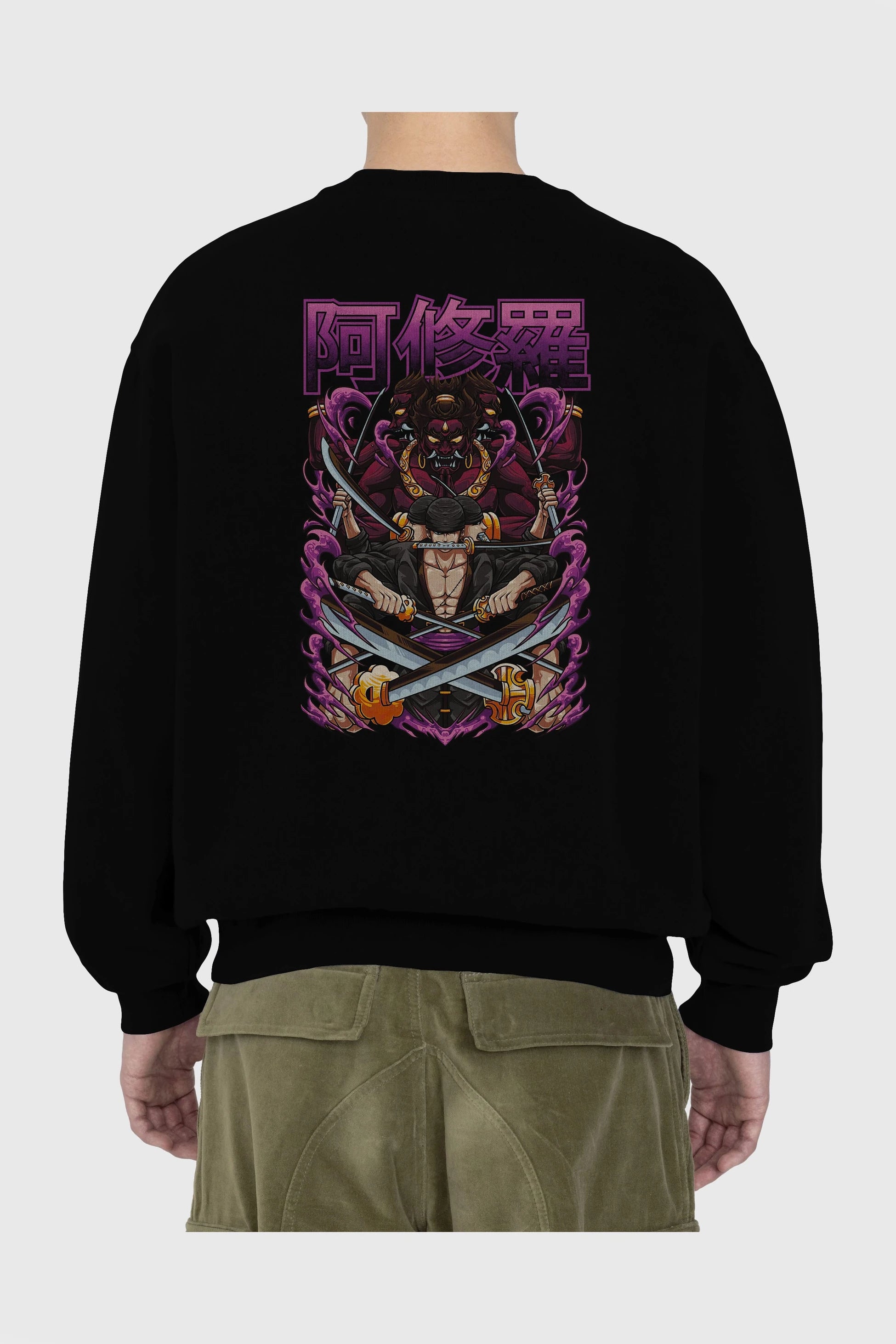 Roronoa Zoro 1 Anime Arka Baskılı Oversize Sweatshirt Erkek Kadın Unisex