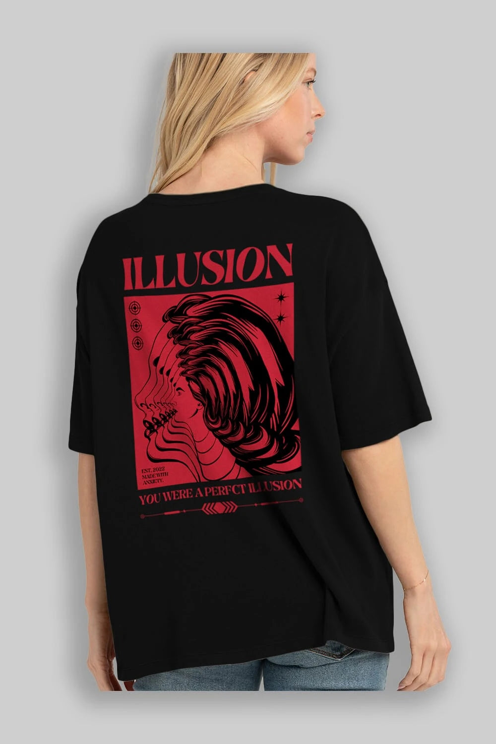 Illusion Streetwear Arka Baskılı Oversize t-shirt Erkek Kadın Unisex