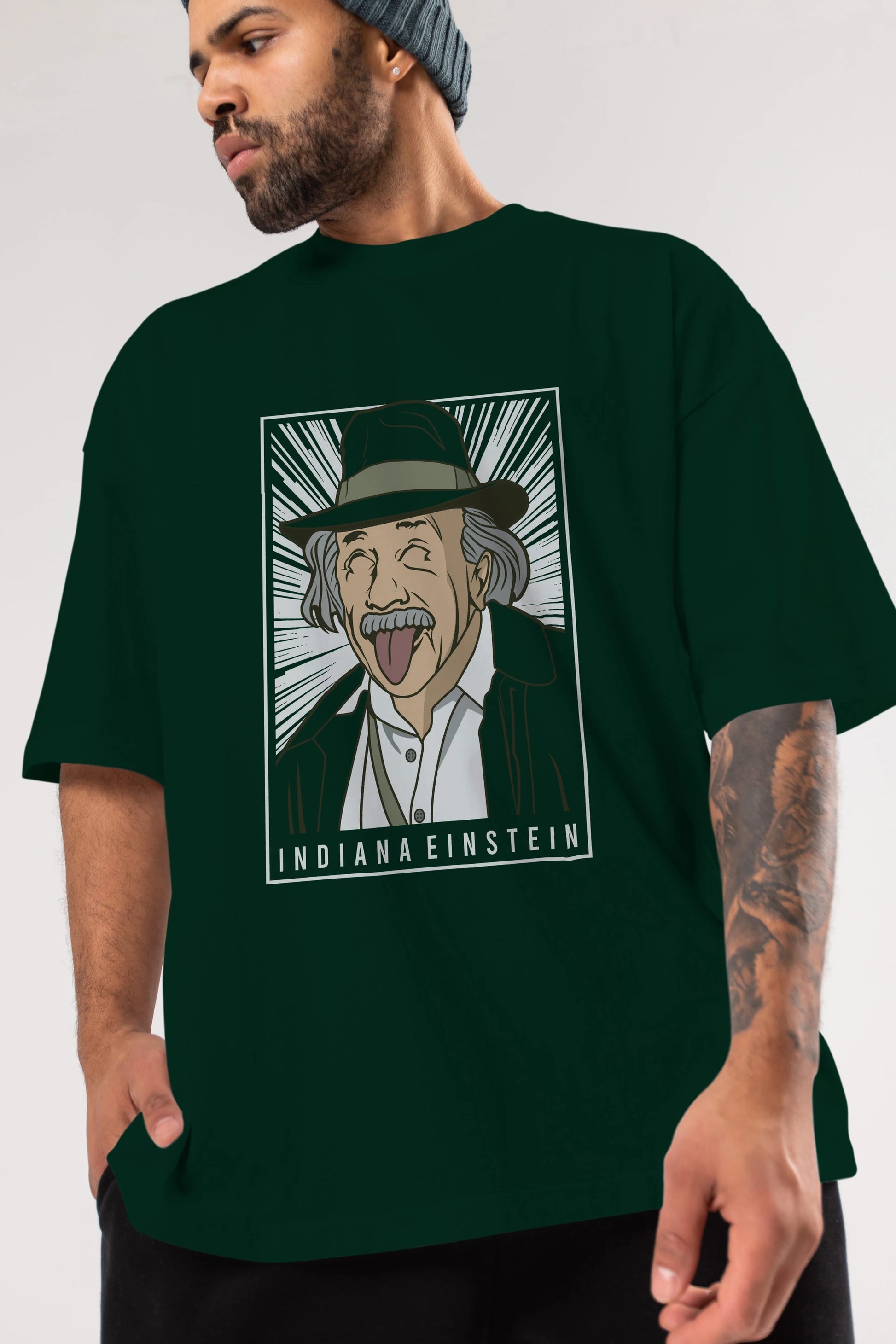 Indiana Jones Einstein Ön Baskılı Oversize t-shirt Erkek Kadın Unisex %100 Pamuk tişort