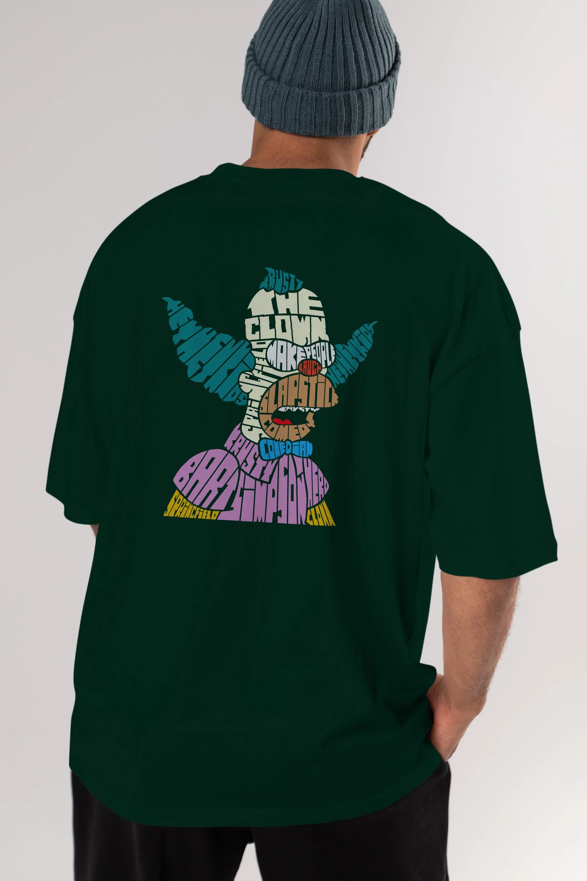 Krusty Clown Arka Baskılı Oversize t-shirt %100 pamuk Erkek Kadın Unisex