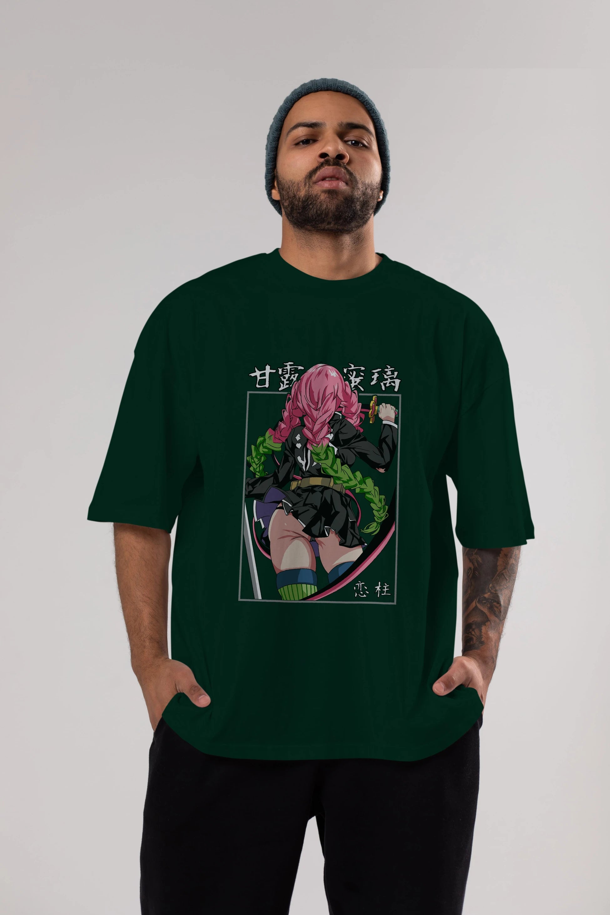 Mitsuri DEMONSLAYER Anime Ön Baskılı Oversize t-shirt %100 pamuk Erkek Kadın Unisex