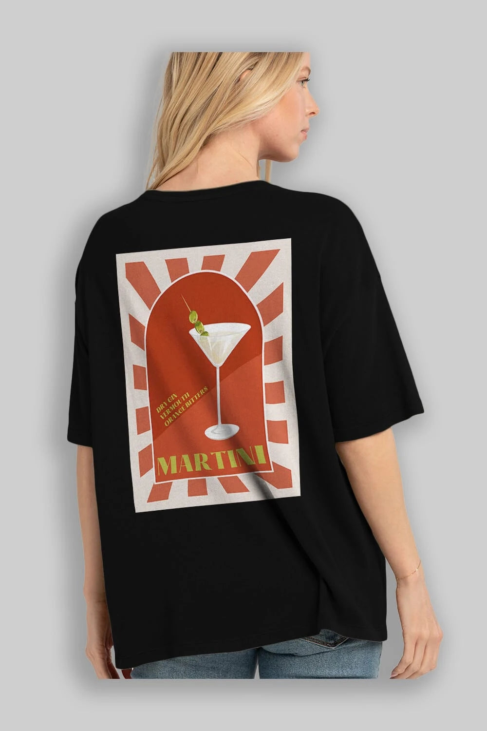 Martini 2 Arka Baskılı Oversize t-shirt Erkek Kadın Unisex %100 Pamuk Bisiklet Yaka tişort
