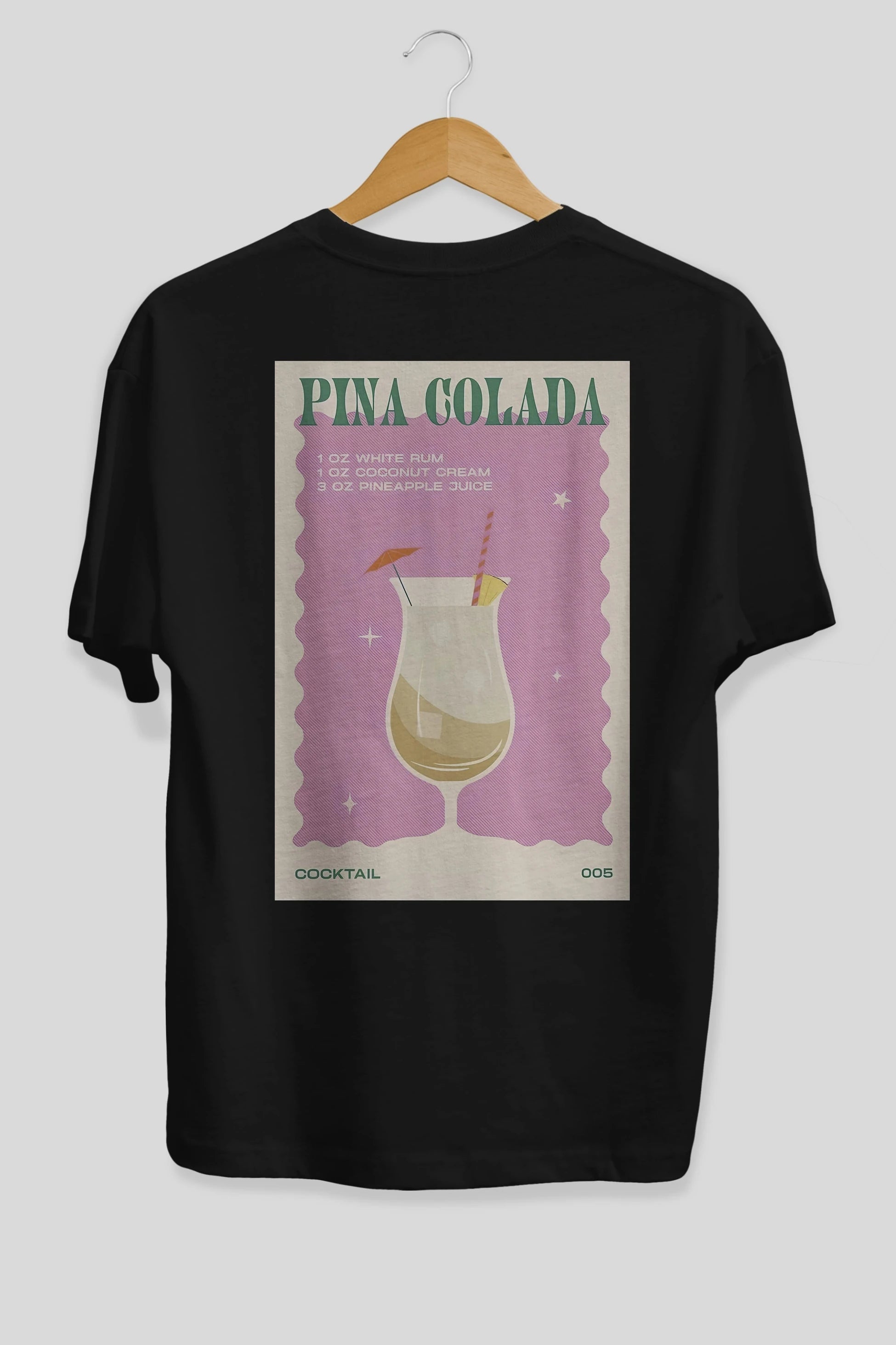 Pina Colada 3 Arka Baskılı Oversize t-shirt Erkek Kadın Unisex %100 Pamuk Bisiklet Yaka tişort