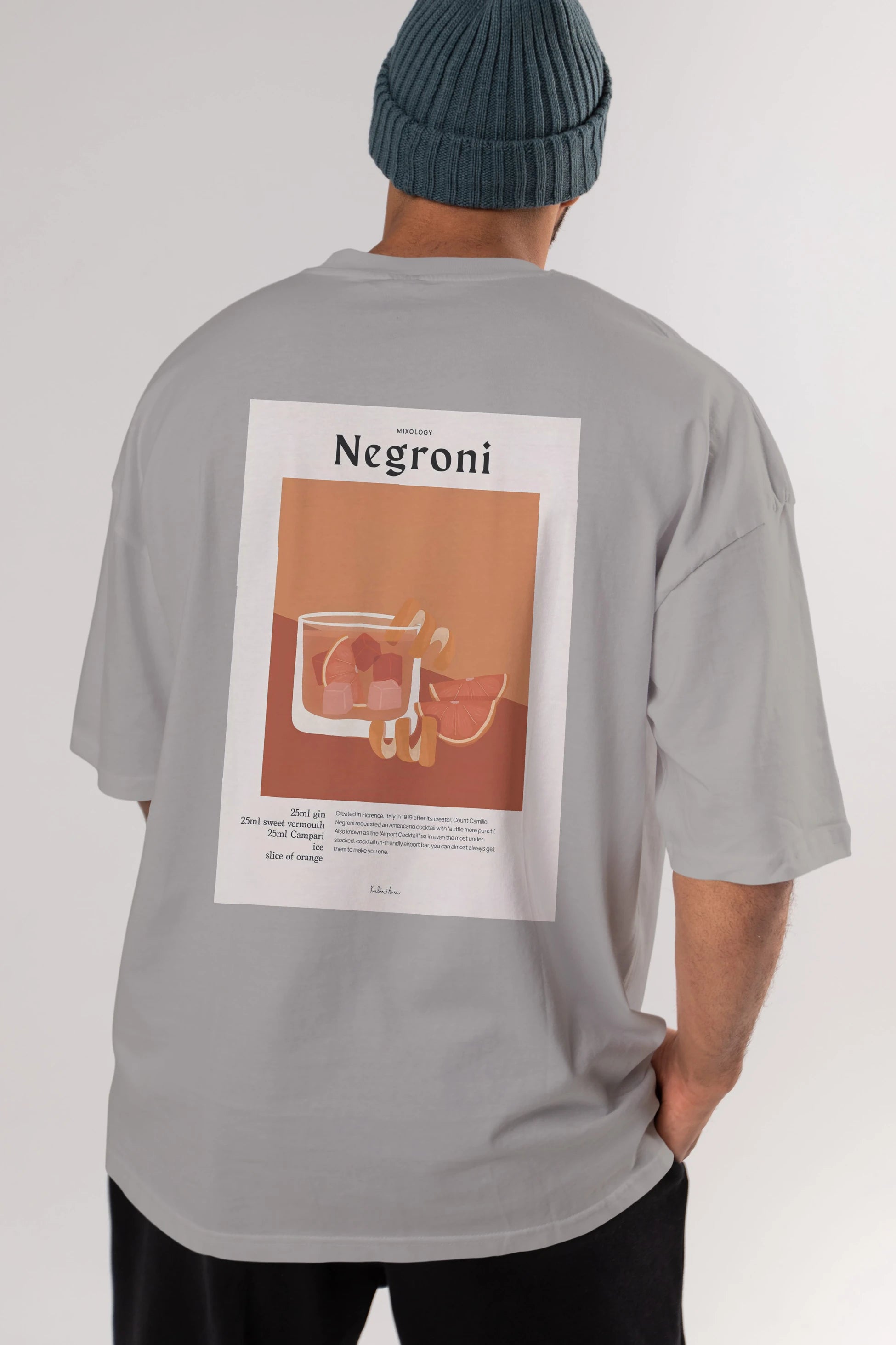 Mixology Negroni Arka Baskılı Oversize t-shirt Erkek Kadın Unisex %100 Pamuk Bisiklet Yaka tişort