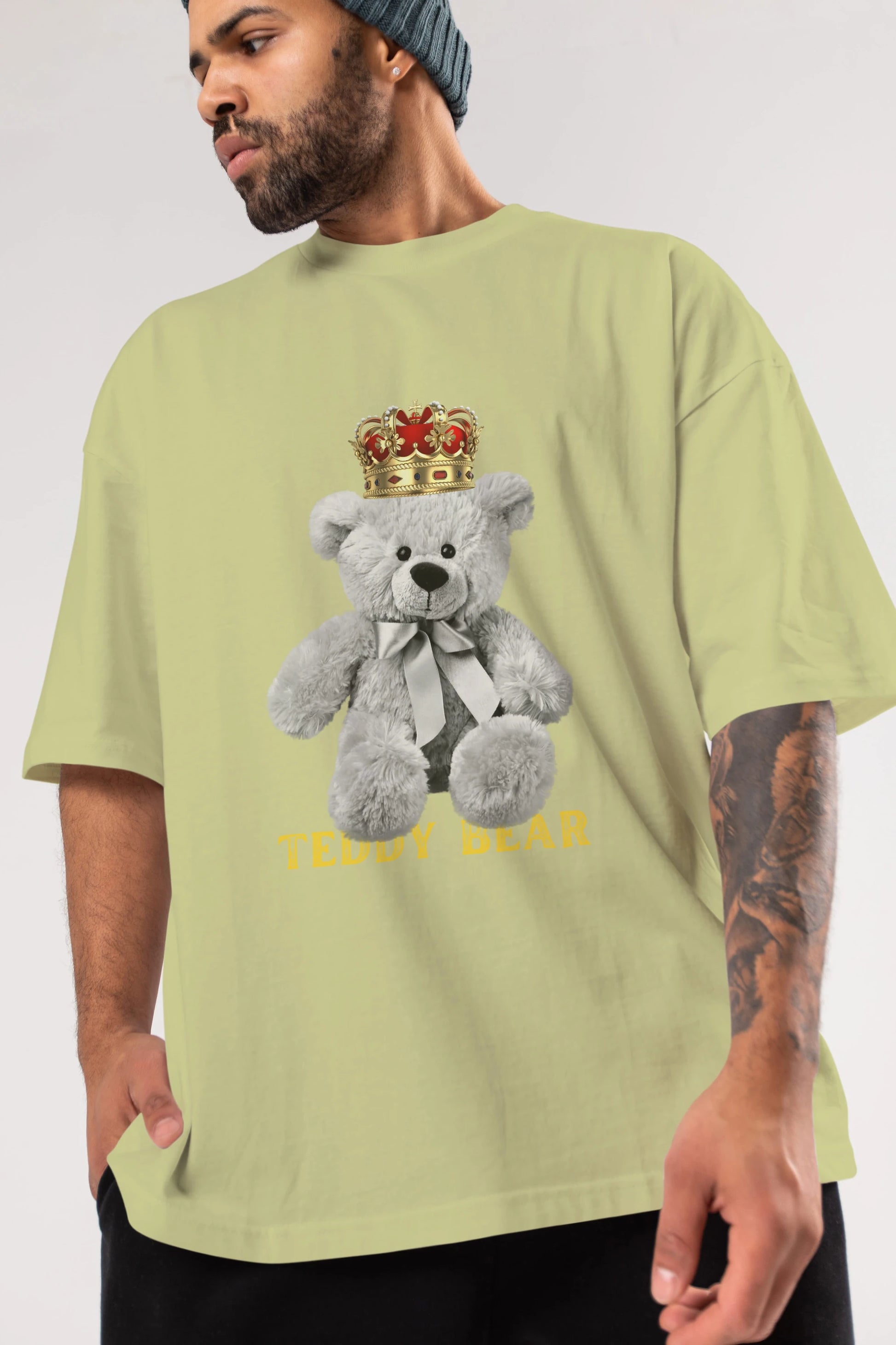 Teddy Bear Ön Baskılı Oversize t-shirt Erkek Kadın Unisex %100 Pamuk