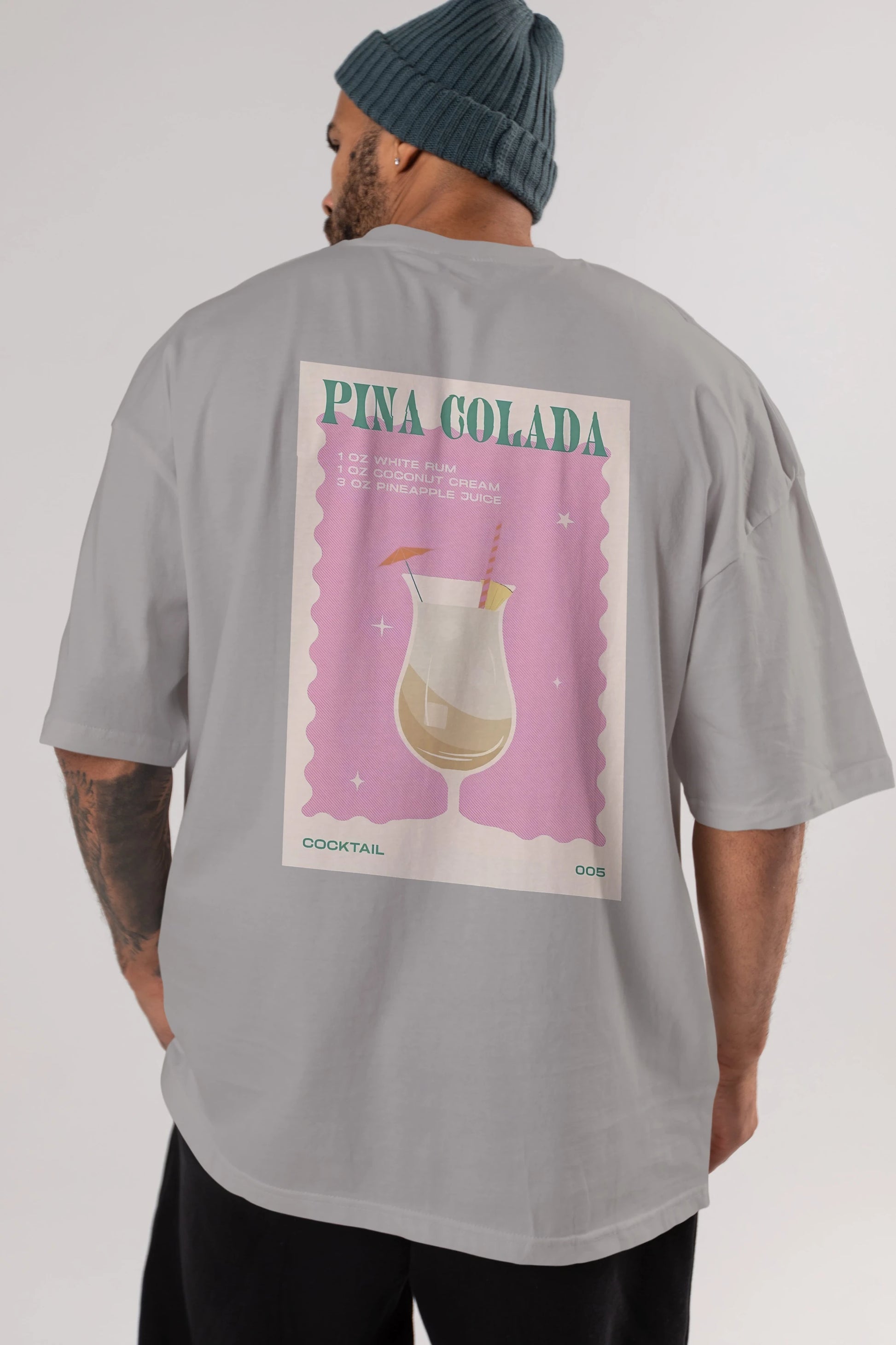 Pina Colada 3 Arka Baskılı Oversize t-shirt Erkek Kadın Unisex %100 Pamuk Bisiklet Yaka tişort