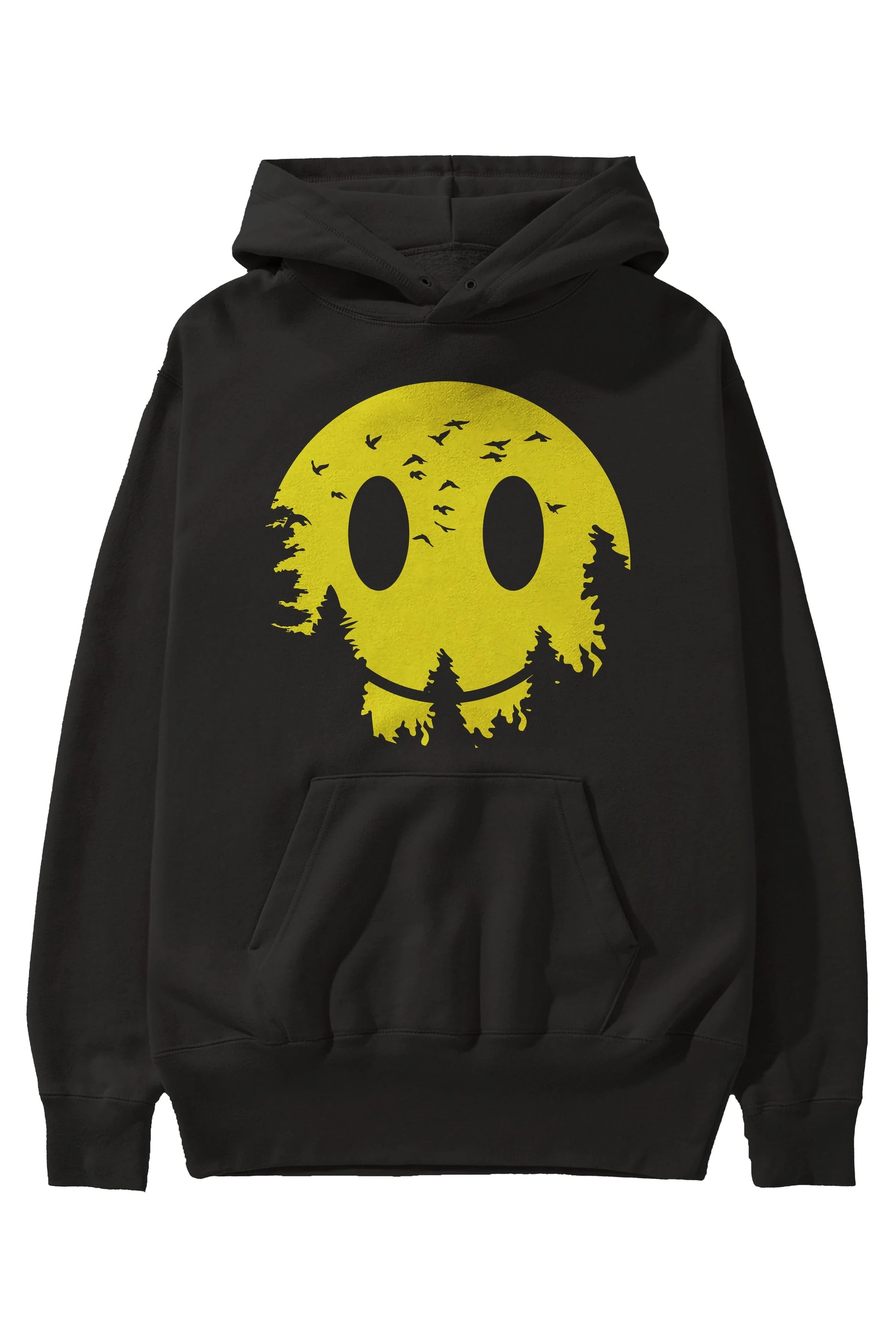 Smiley Moon Ön Baskılı Hoodie Oversize Kapüşonlu Sweatshirt Erkek Kadın Unisex