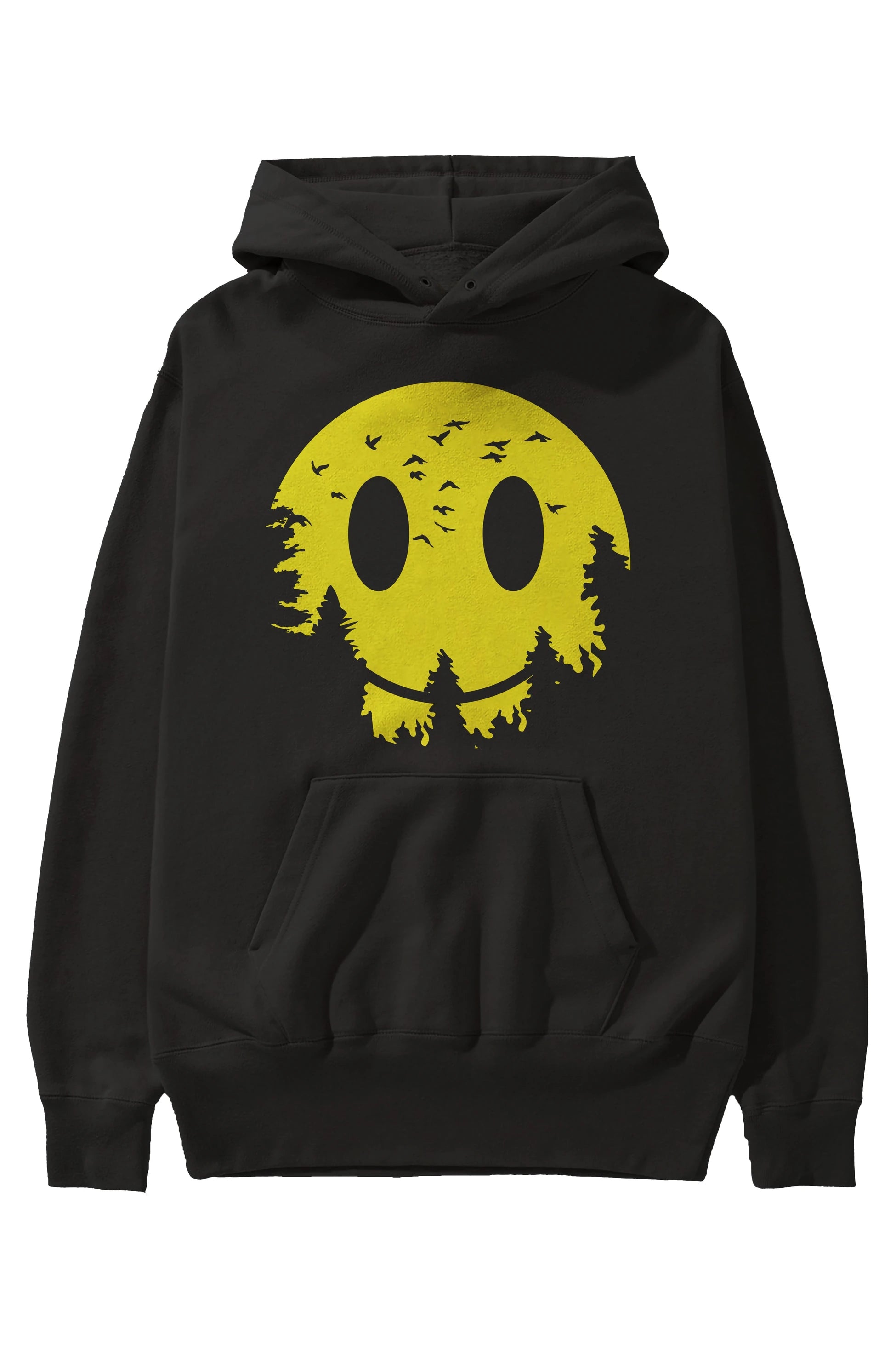 Smiley Moon Ön Baskılı Hoodie Oversize Kapüşonlu Sweatshirt Erkek Kadın Unisex