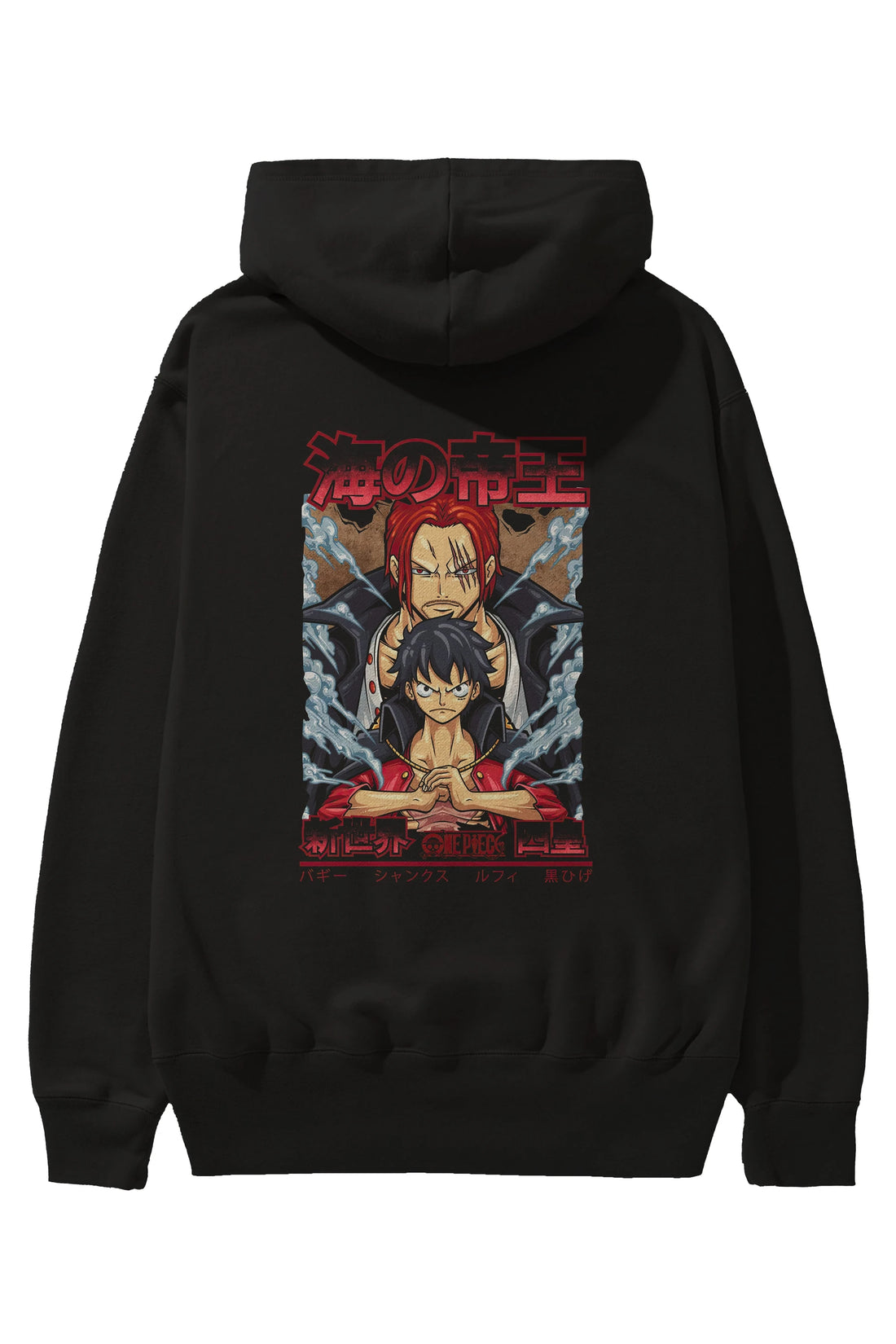MONKEY D. LUFF and SHANKS Anime Arka Baskılı Hoodie Oversize Kapüşonlu Sweatshirt Erkek Kadın Unisex